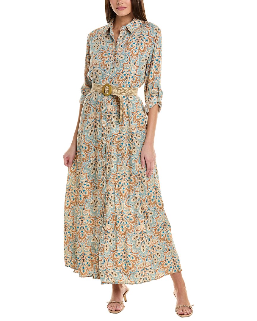 Anna Kay Feathers Shirtdress In Green
