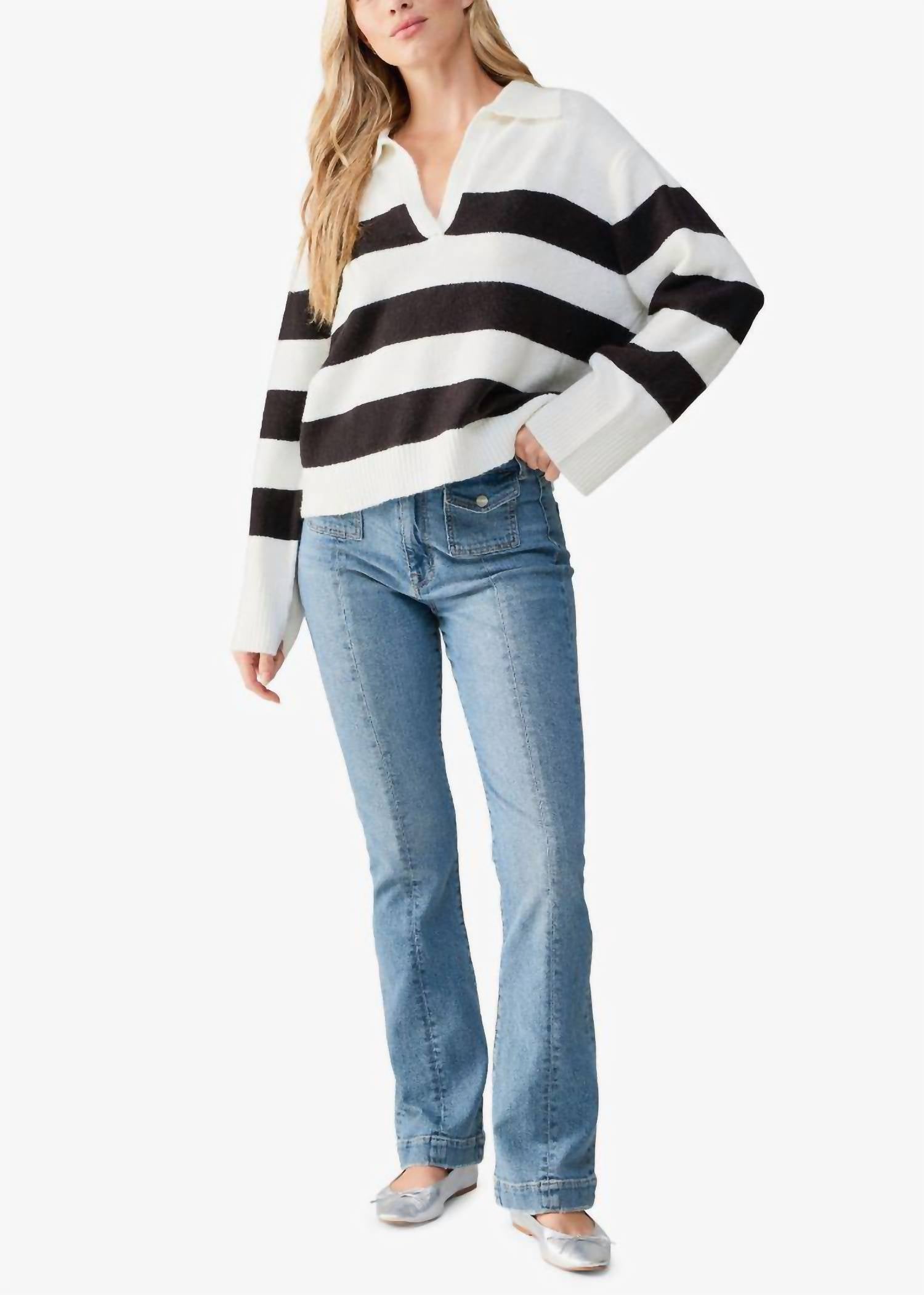 Sanctuary Johnny Collared Sweater In Black/white Stripe