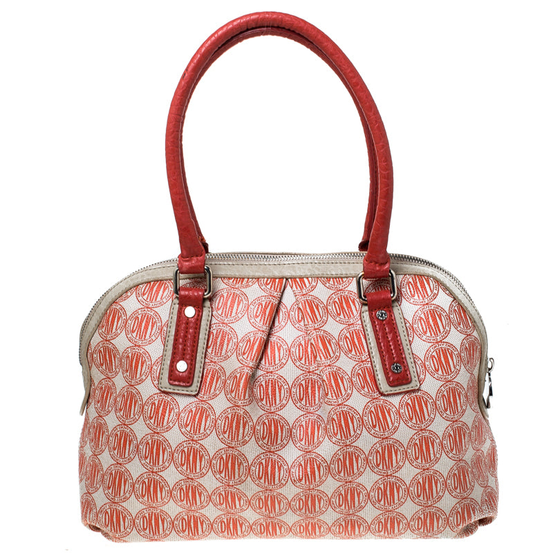 Dkny Signature Pvc And Leather Dome Satchel In Red