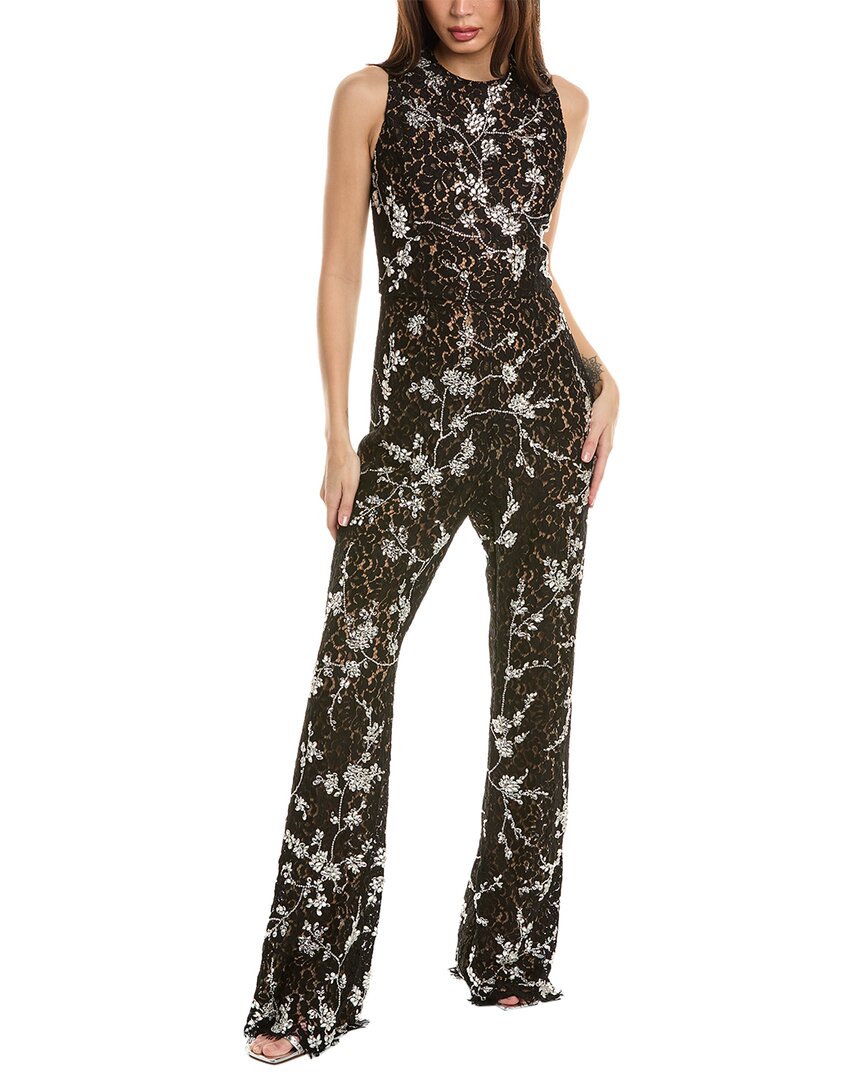 Shop Michael Kors Collection Floral Lace Embellished Jumpsuit In Black