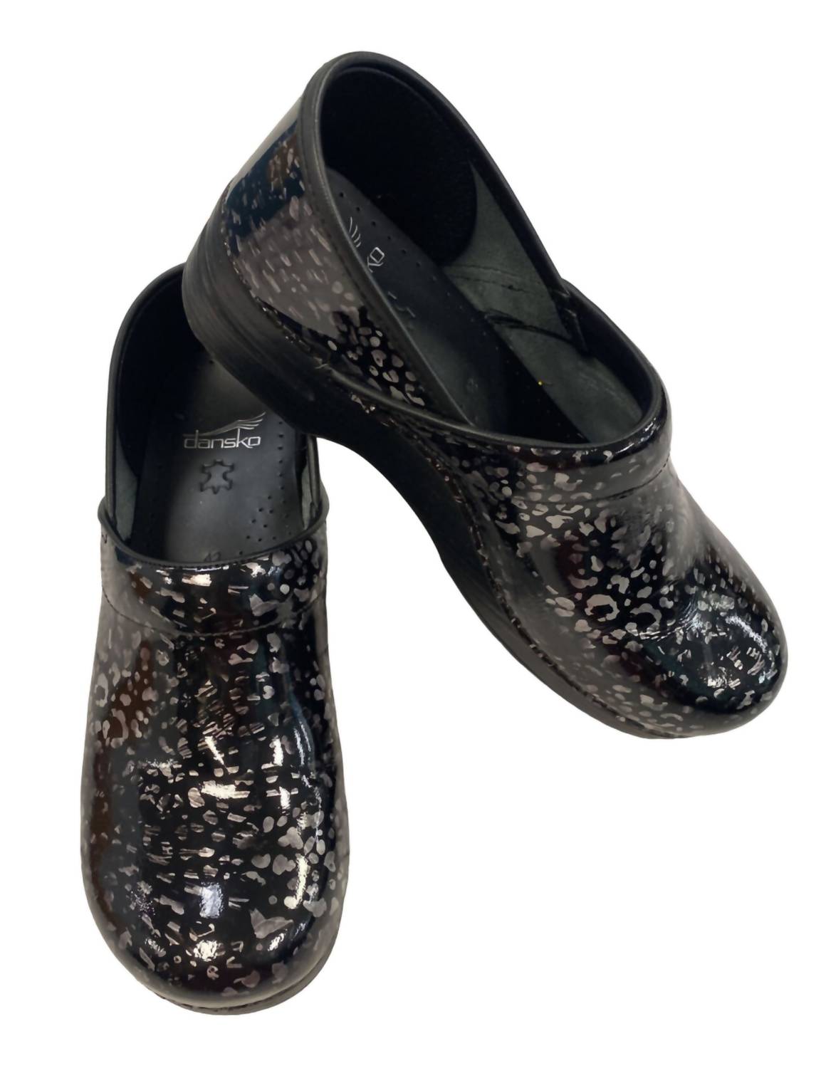 Shop Dansko Women's Professional Clog In Pewter Leopard Patent In Black