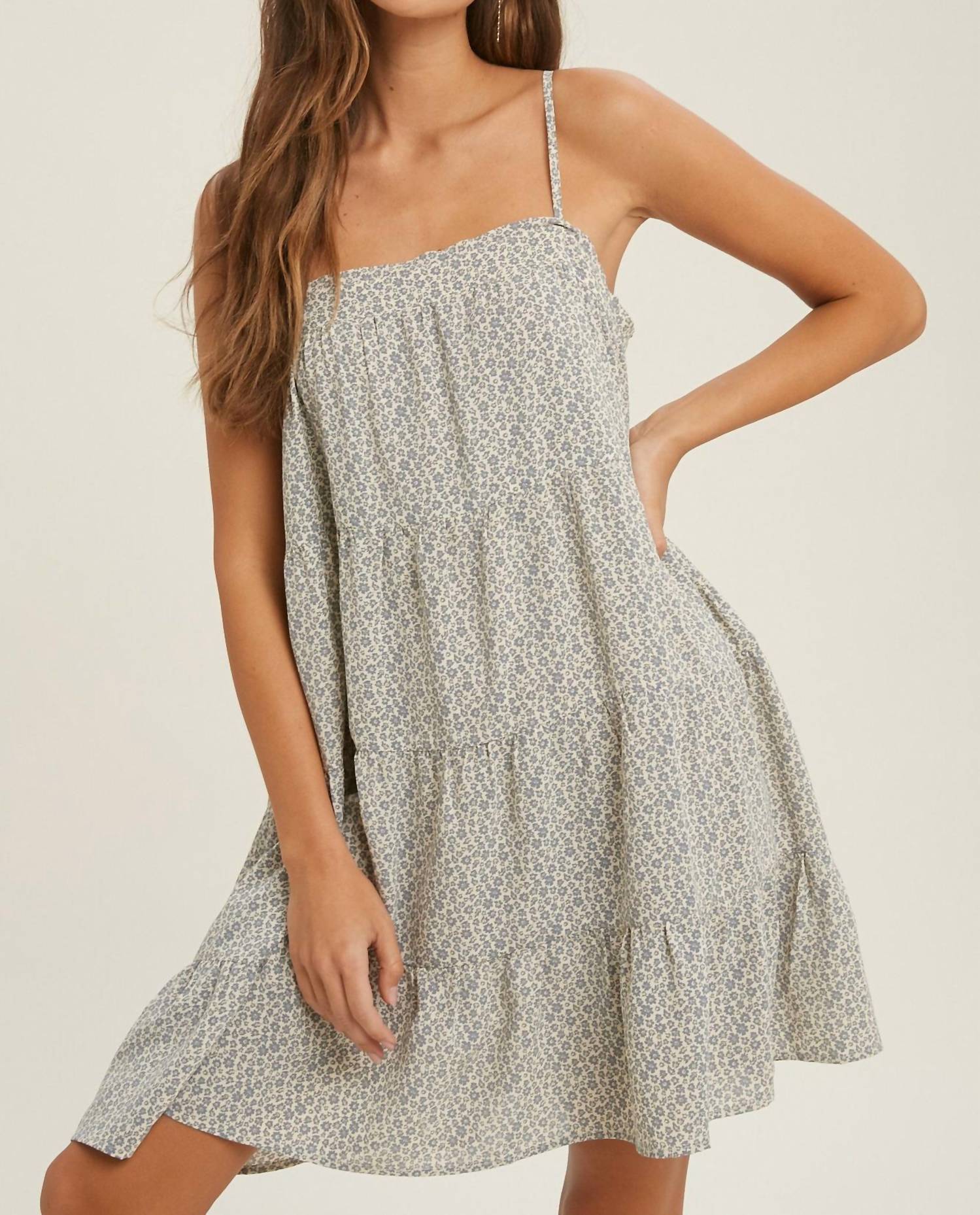 Shop Wishlist Monrovia Floral Print Oversized Dress In Natural/dusty Blue In Grey