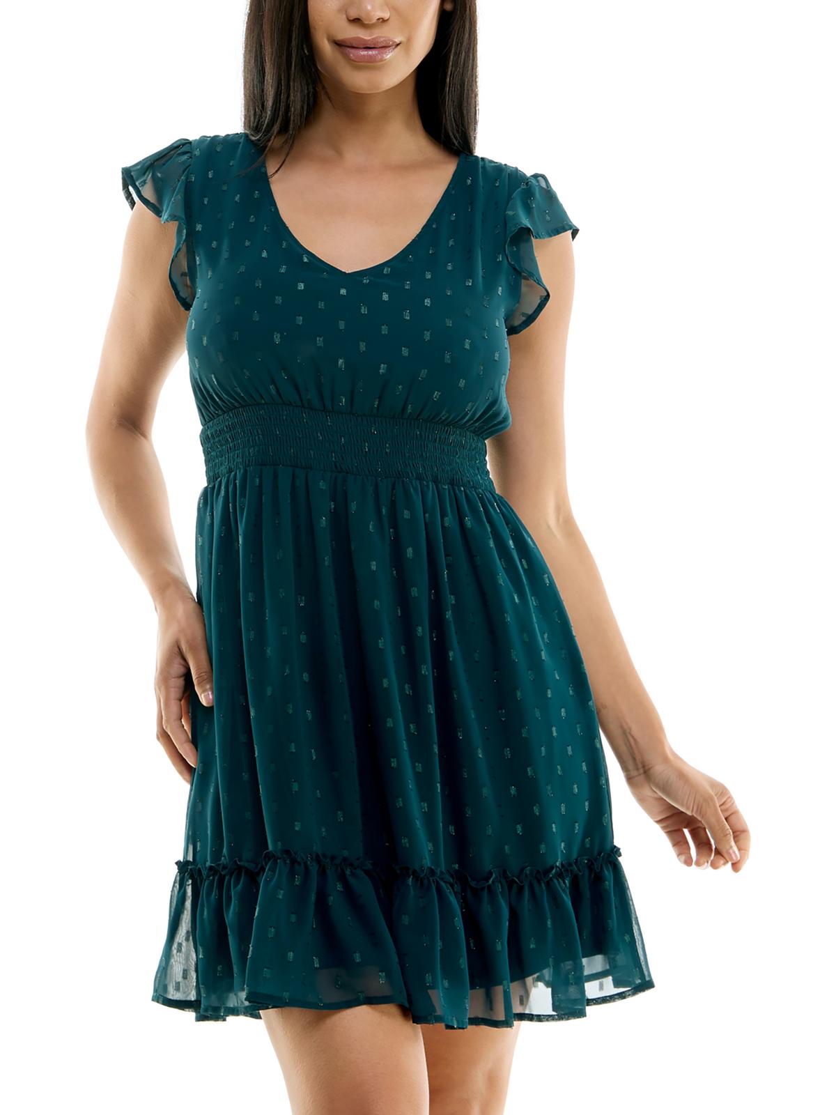 Shop Jolt Juniors Womens Metallic Polka Dot Mini Dress In Green