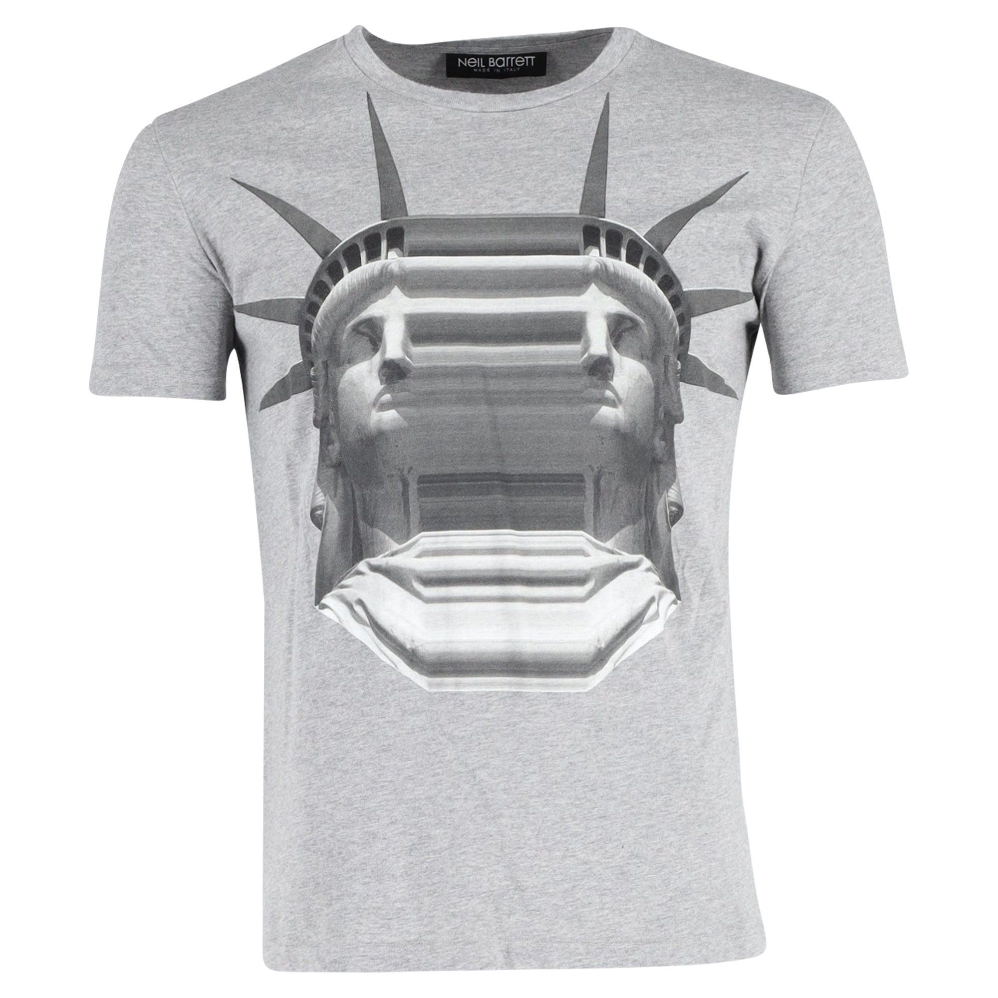 Image of Neil Barrett Statue of Liberty T-Shirt in Grey Cotton