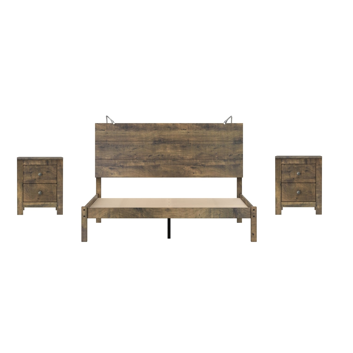 Streamdale Farmhouse Bed & Nightstand Set (Walnut)