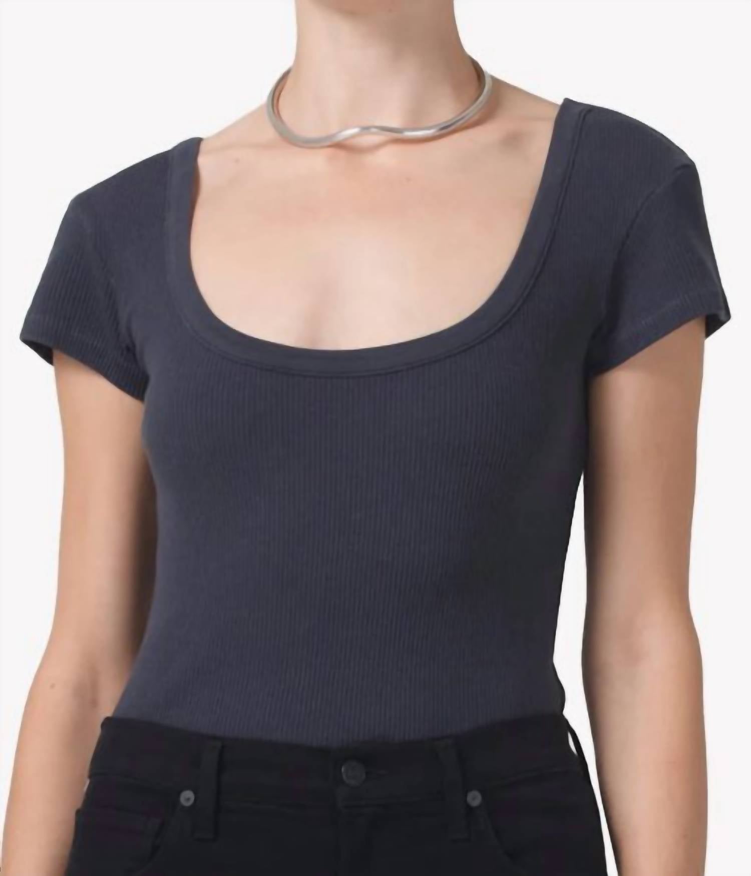 Shop Citizens Of Humanity Lima Scoop Neck Top In Charcoal In Blue