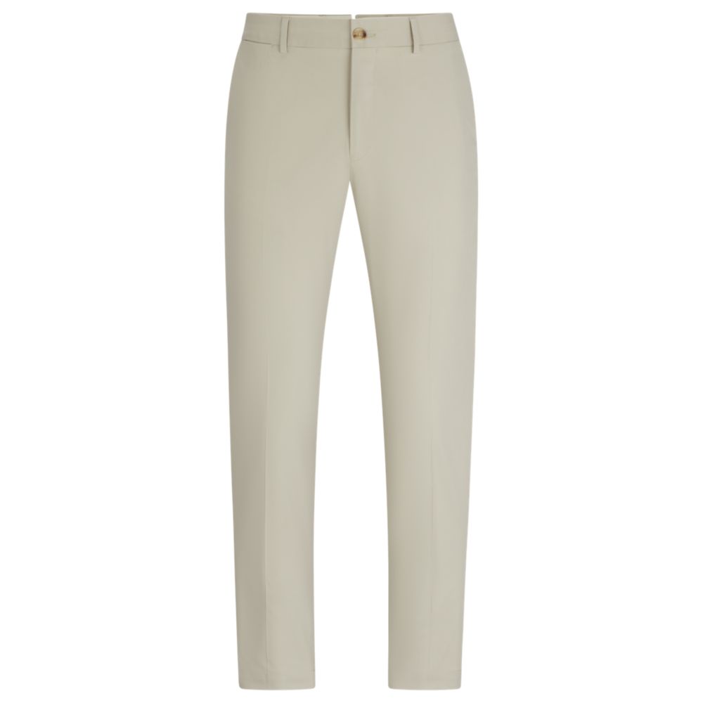 Hugo Boss Slim-fit Trousers In Cotton, Silk And Stretch In Beige