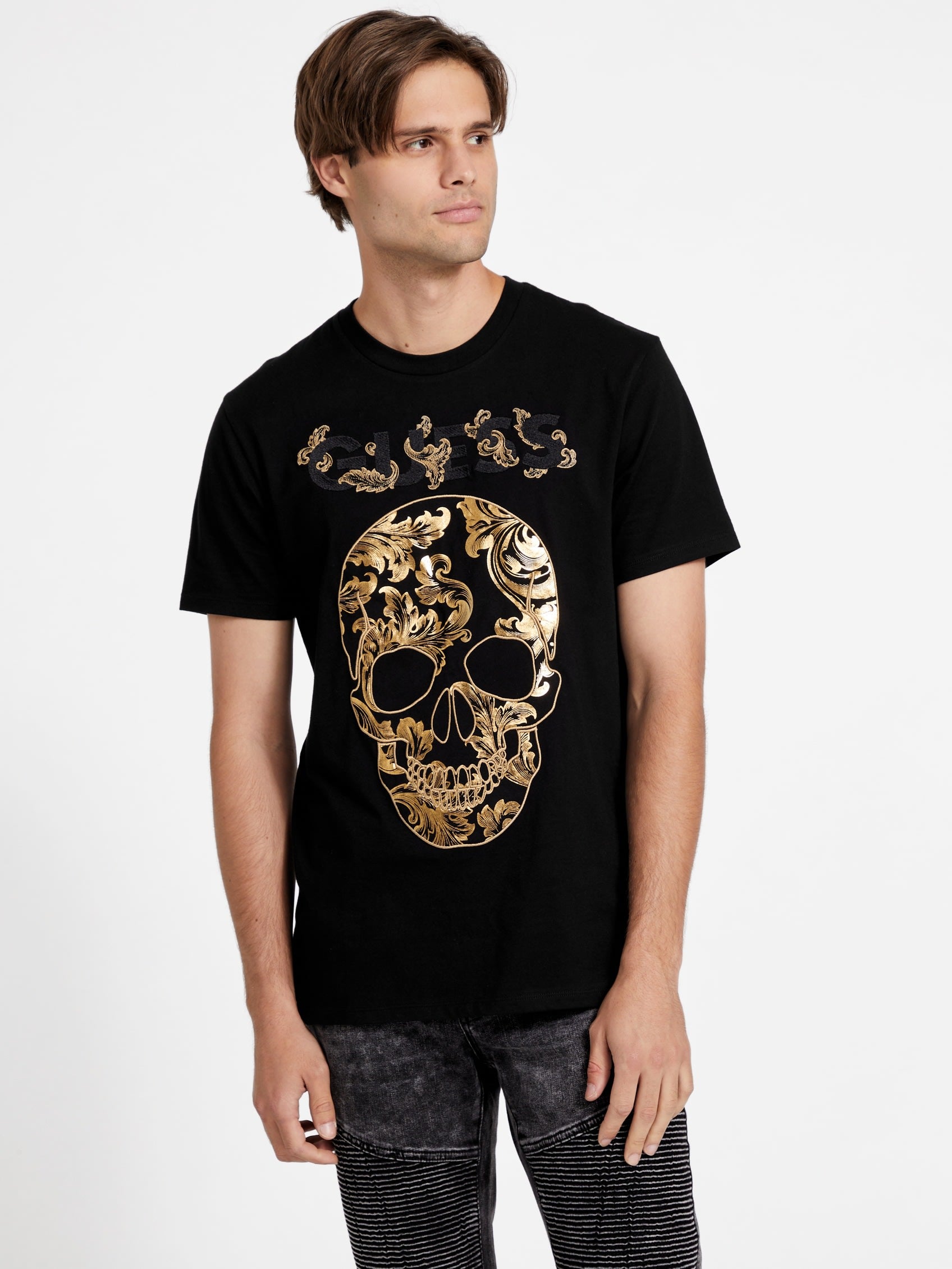 Shop Guess Factory Eco Rorin Skull Tee In Black