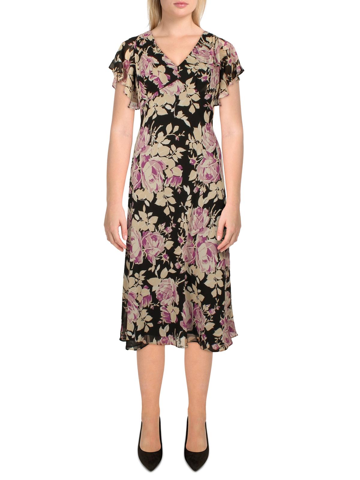 Shop Lauren Ralph Lauren Womens Chiffon Midi Sheath Dress In Multi