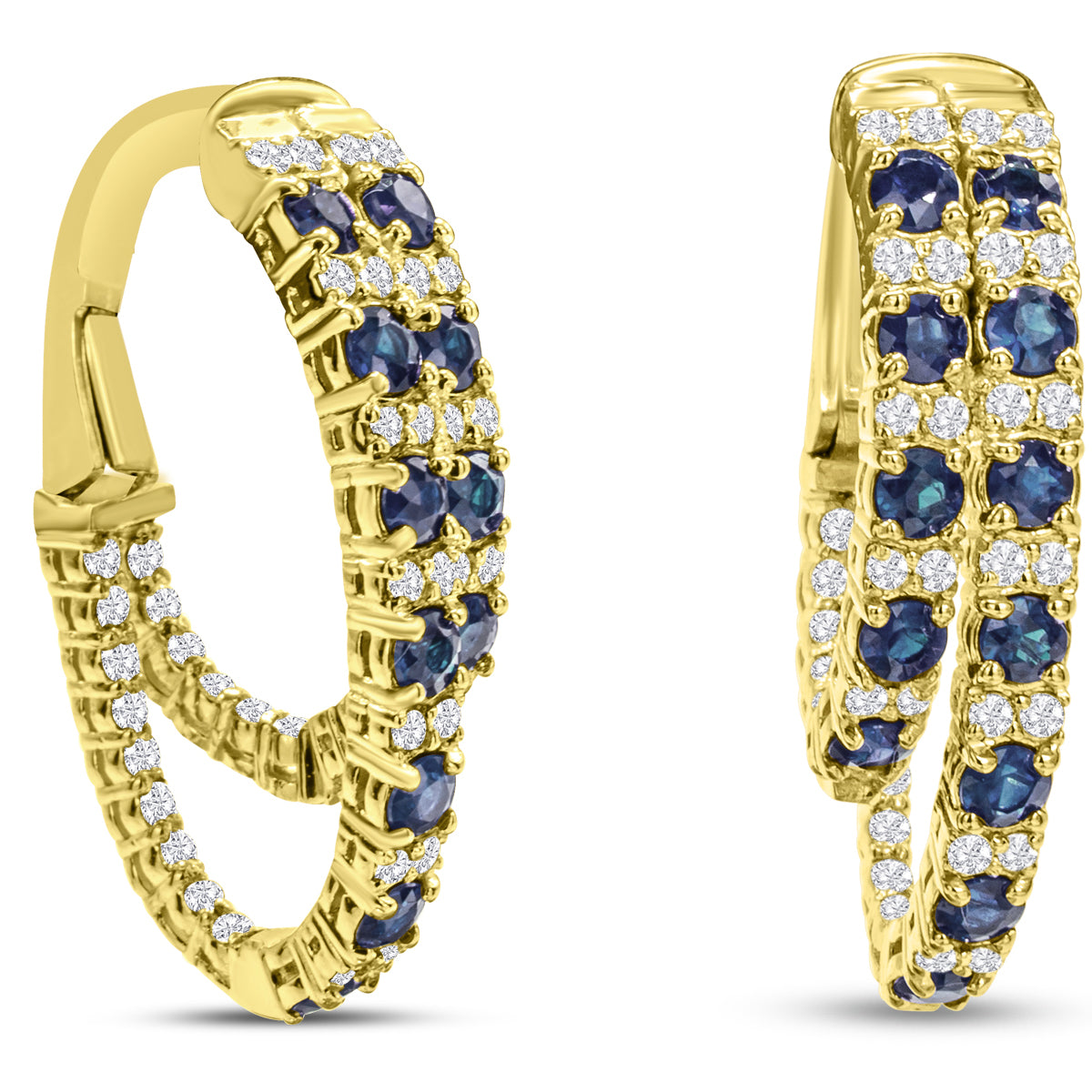 Sselects 2 1/2 Carat Sapphire And Diamond Hoop Earrings In 14 Karat Yellow I-j, I1-i2 In Gold