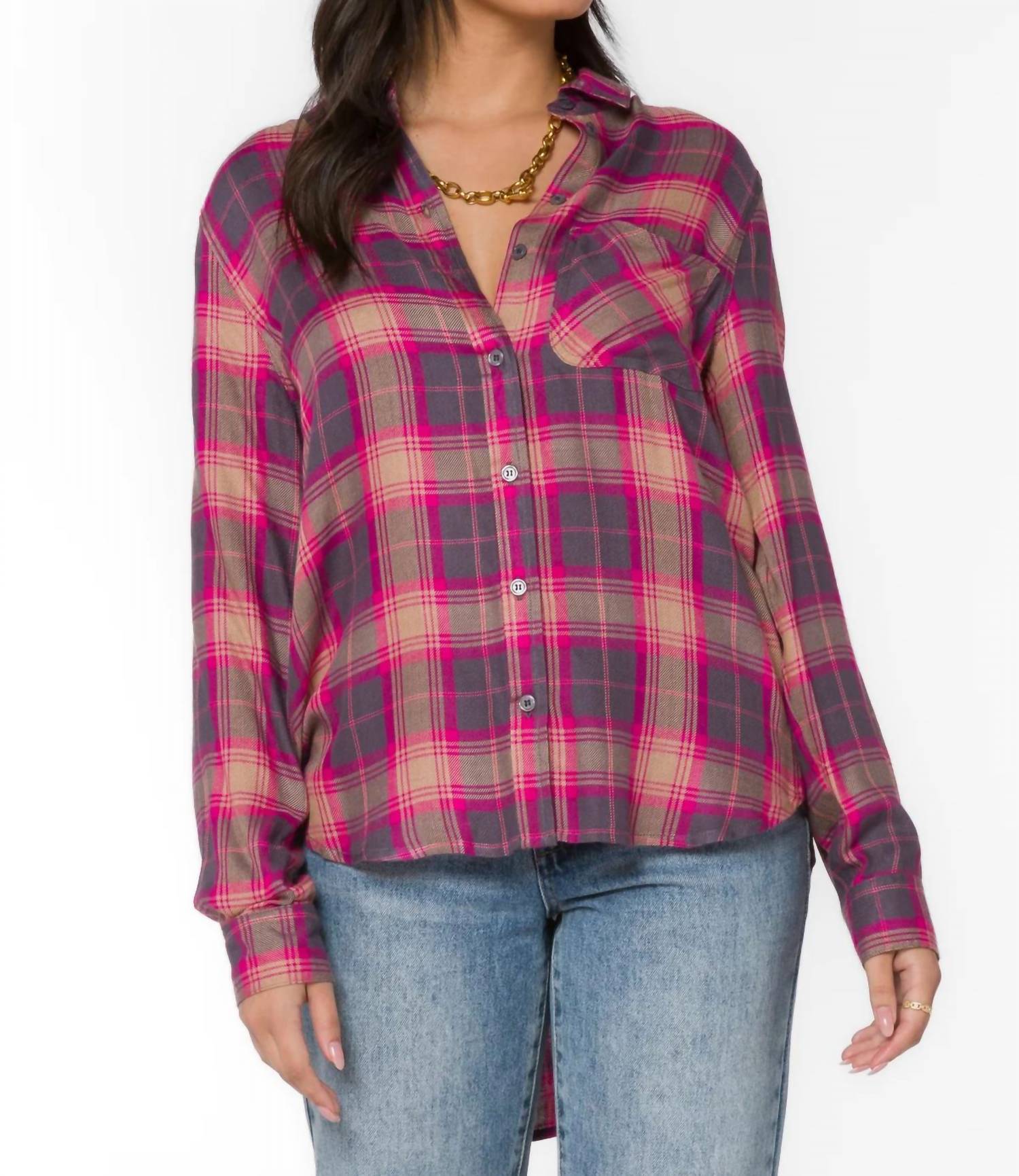 Velvet Heart Bennett Plaid Top In Fuchsia In Purple