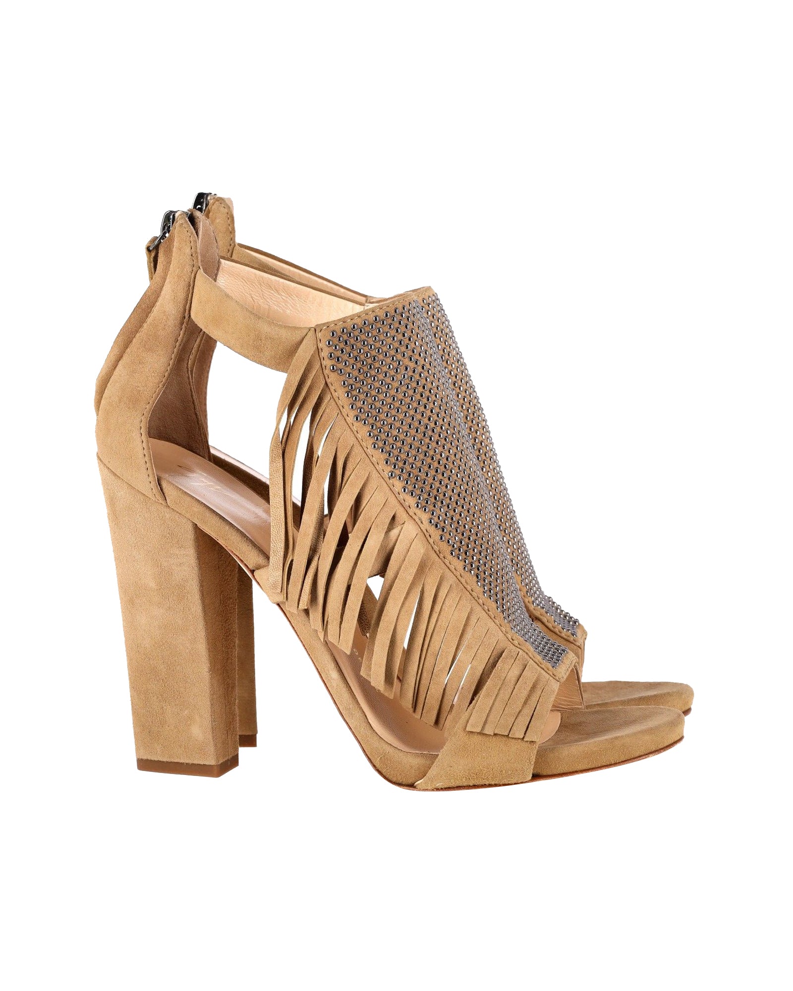 image of Giuseppe Zanotti Alabama Fringed Sandals in Beige Suede