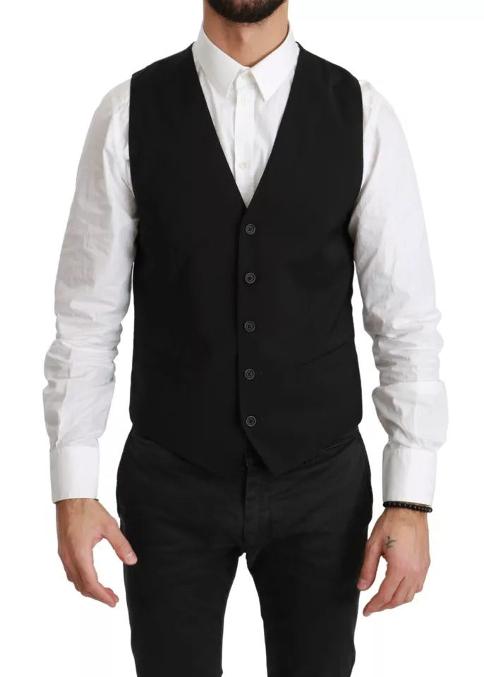 image of Dolce & Gabbana  Wool Stretch Waistcoat Formal Dress Men's Vest