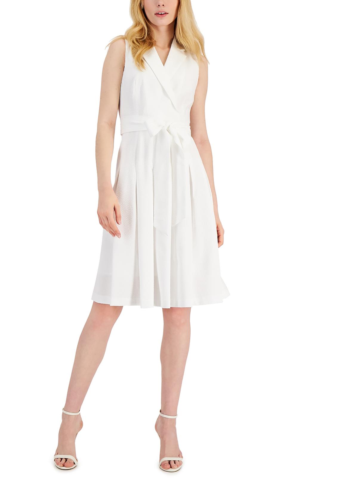 Shop Anne Klein Womens Surplice Knee Length Fit & Flare Dress In White