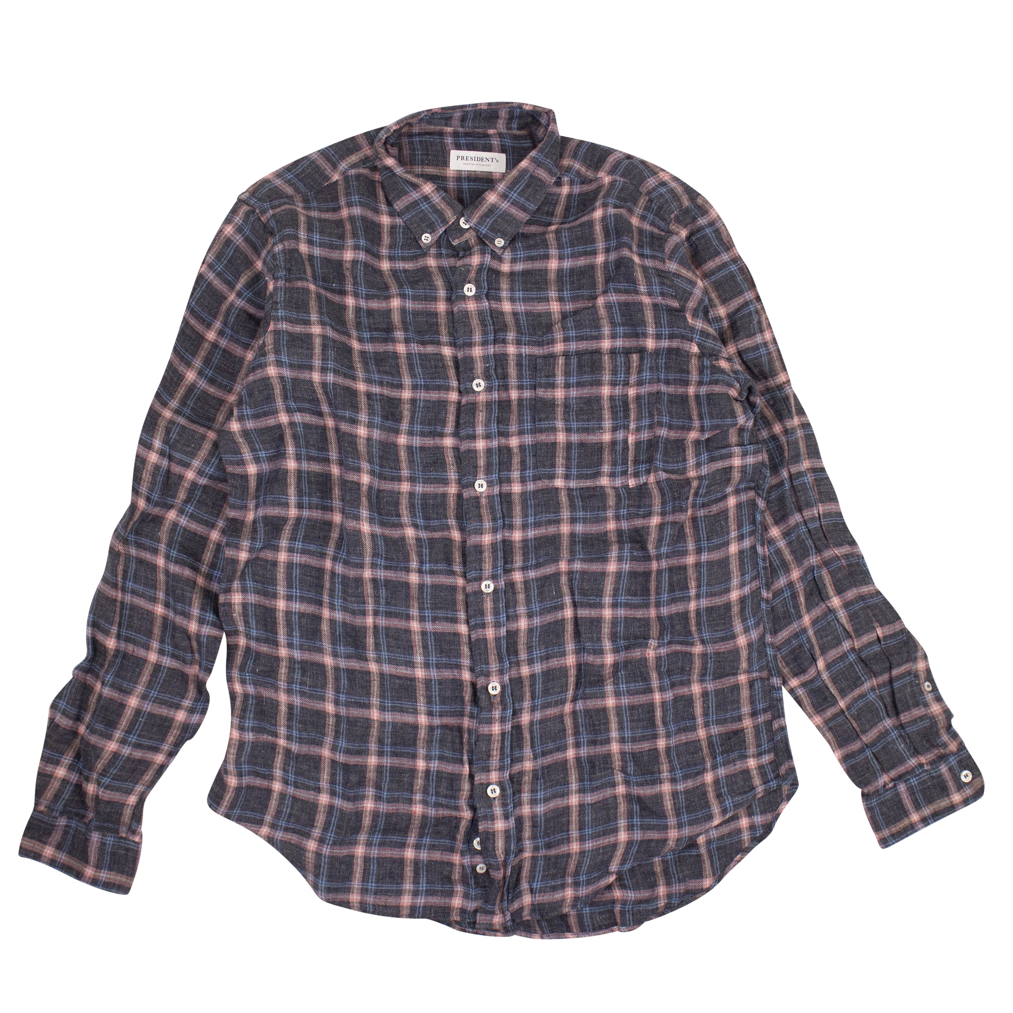 President's Shirt Chatham Linen Flannel Check Washed - Gray/pink In Multi