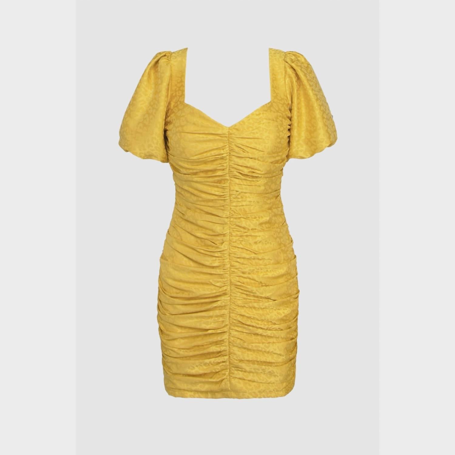 Shop Adelyn Rae Women's Nissa Puff Sleeve Jacquard Dress In Honeycomb In Yellow