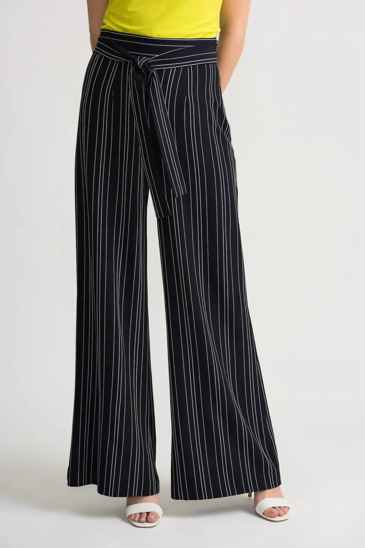 Shop Joseph Ribkoff Double Stripe Wide Leg Pant In Navy/white Stripe In Black