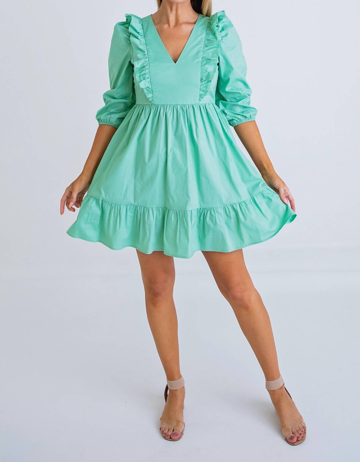 Shop Karlie Poplin Ruffle Tier Dress In Green In Blue