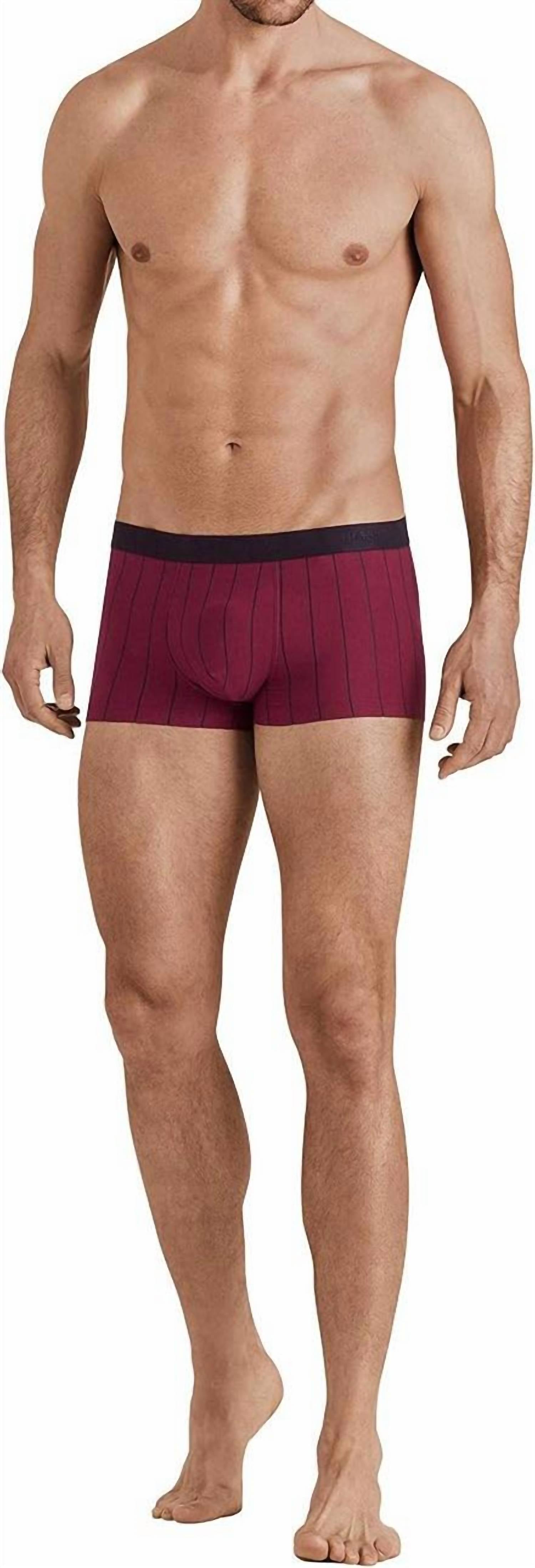 Shop Hanro Striped Cotton Knit Boxer In Burgundy In Purple