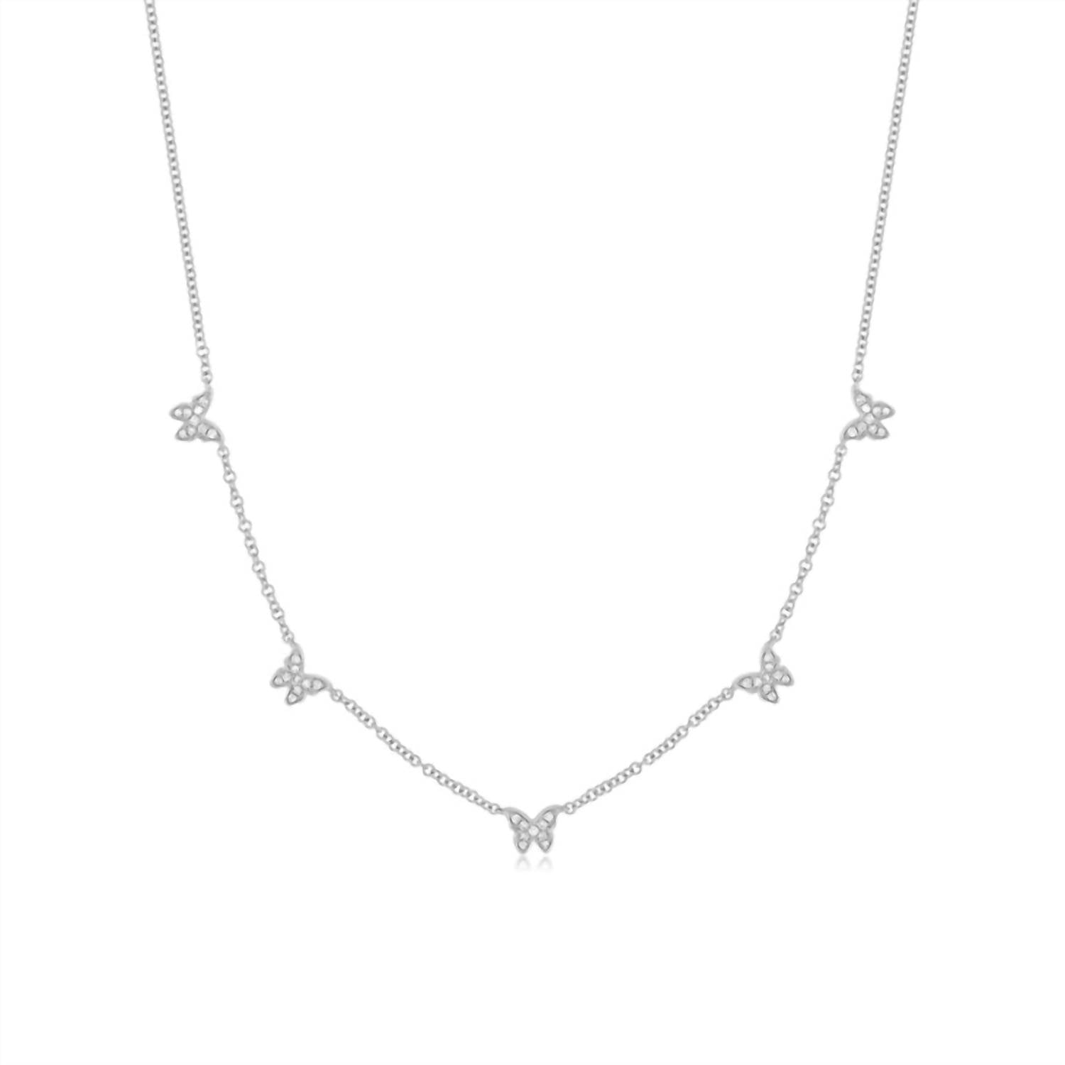 Ef Collection 5 Diamond Baby Butterfly Necklace In White Gold In Metallic