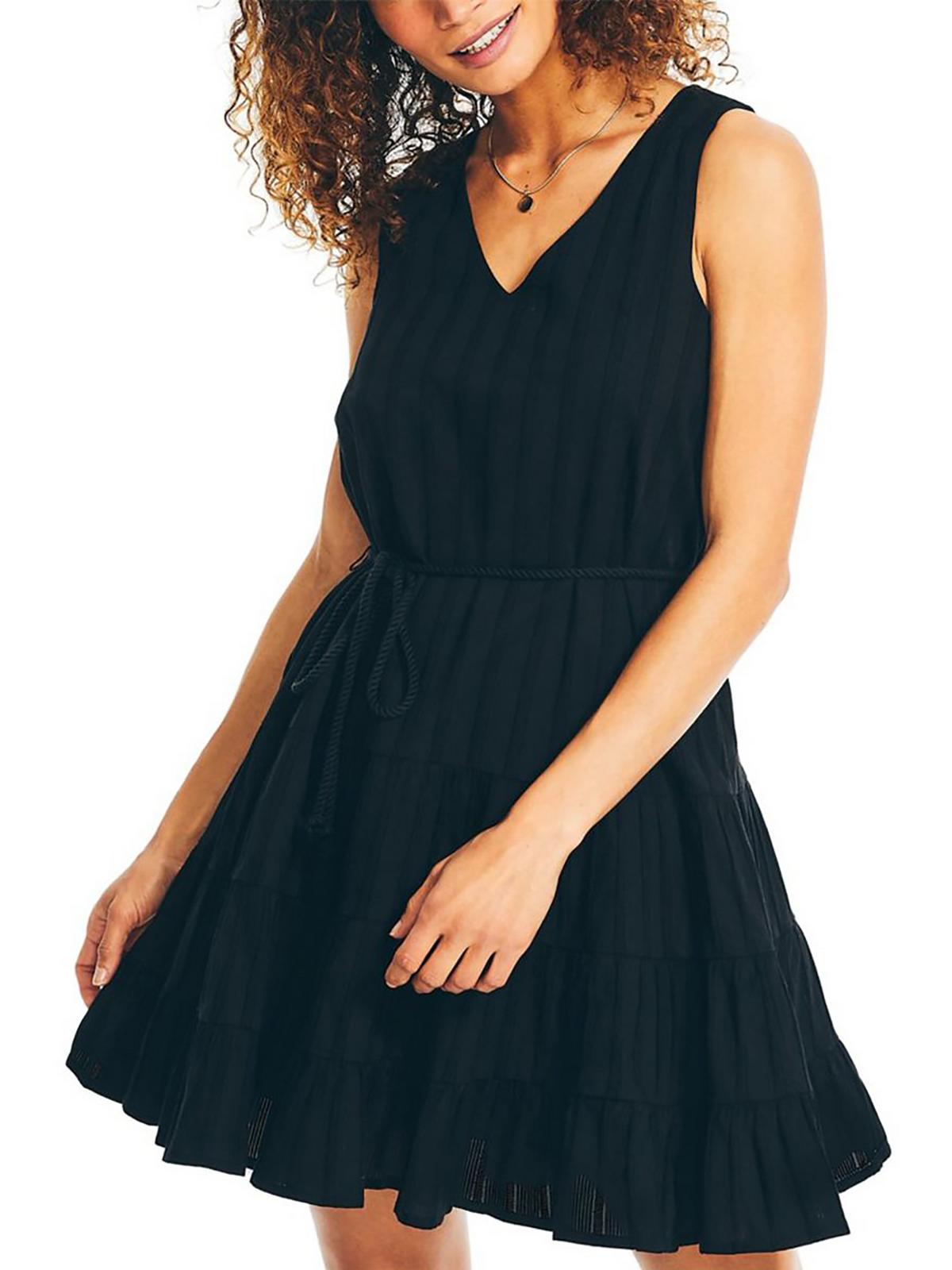 Shop Nautica Womens Tiered V-neck Mini Dress In Black