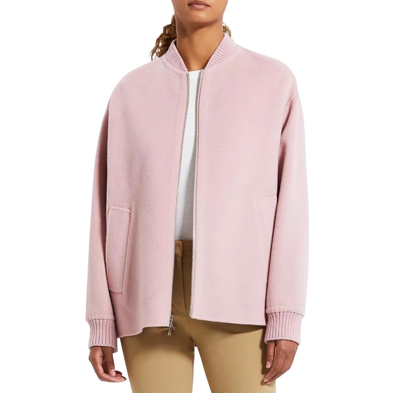 Theory Oversized Zip Up Bomber Jacket In Blush In Pink