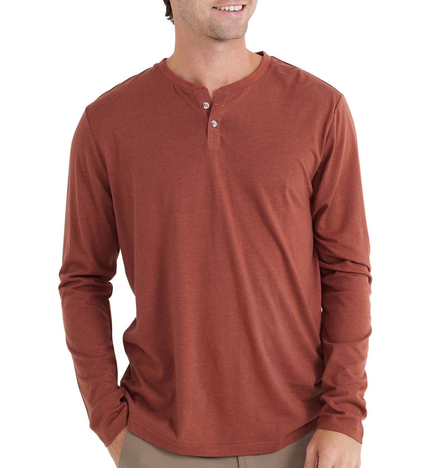 Shop Free Fly Bamboo Heritage Henley Tee In Clay In Pink