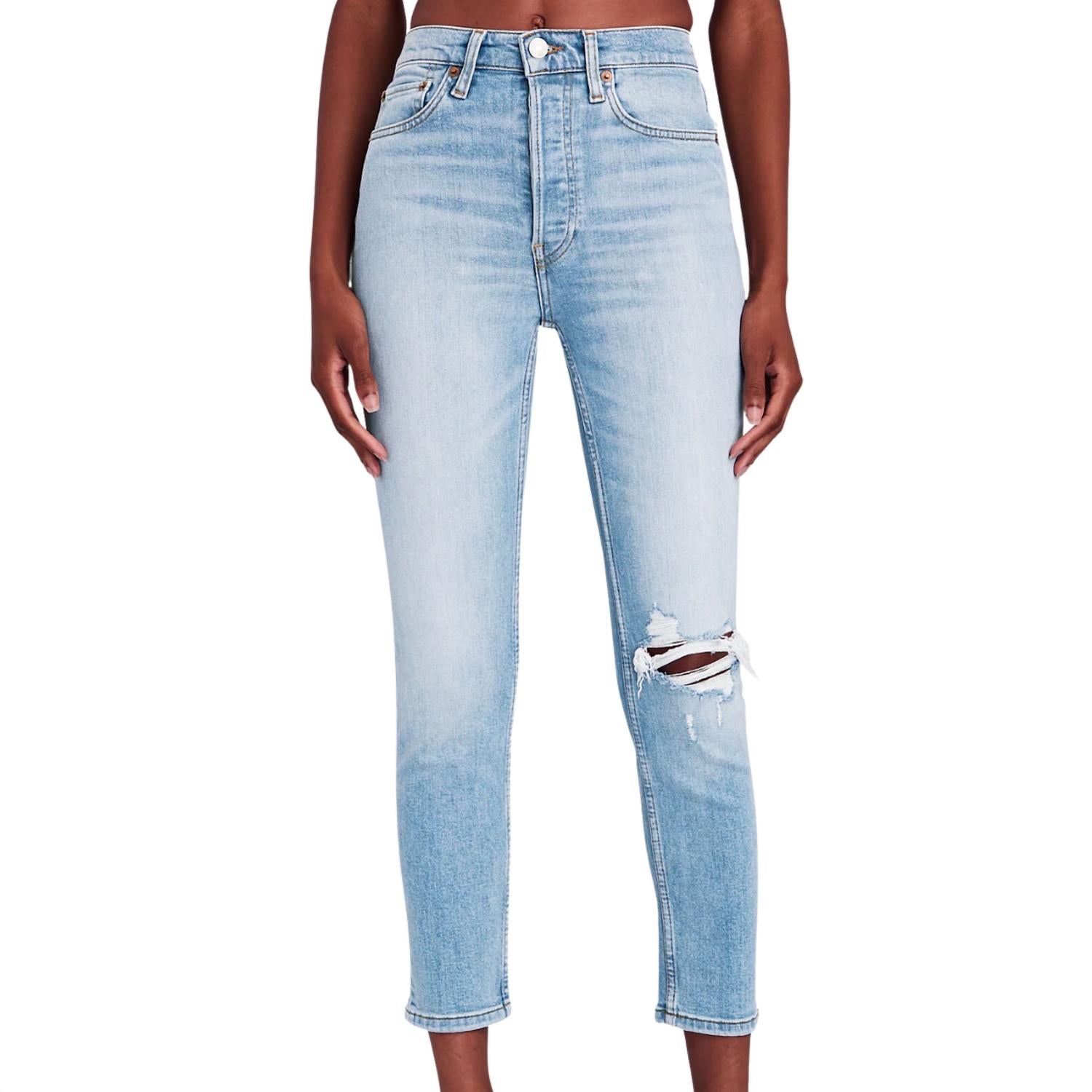 Re/done 90's High-rise Ankle Crop Jean In Worn Light Azure In Blue