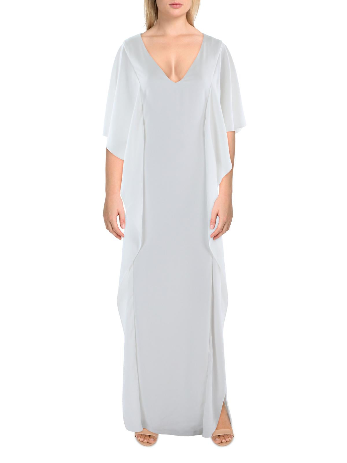 Lauren Ralph Lauren Margitalla Womens Crepe Ruffled Evening Dress In White
