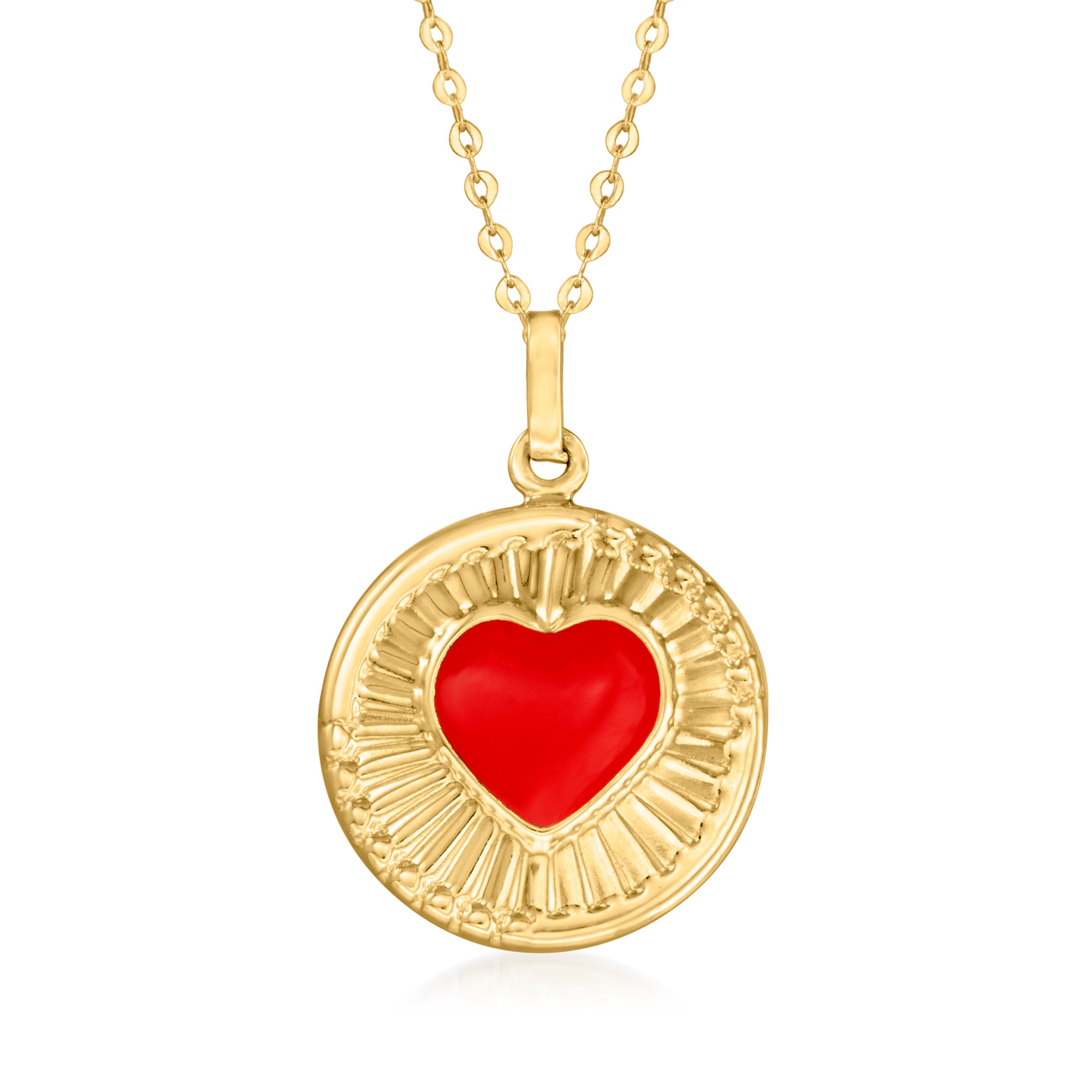 Shop Canaria Fine Jewelry Canaria Red Enamel Heart Circle Pendant Necklace In 10kt Yellow Gold