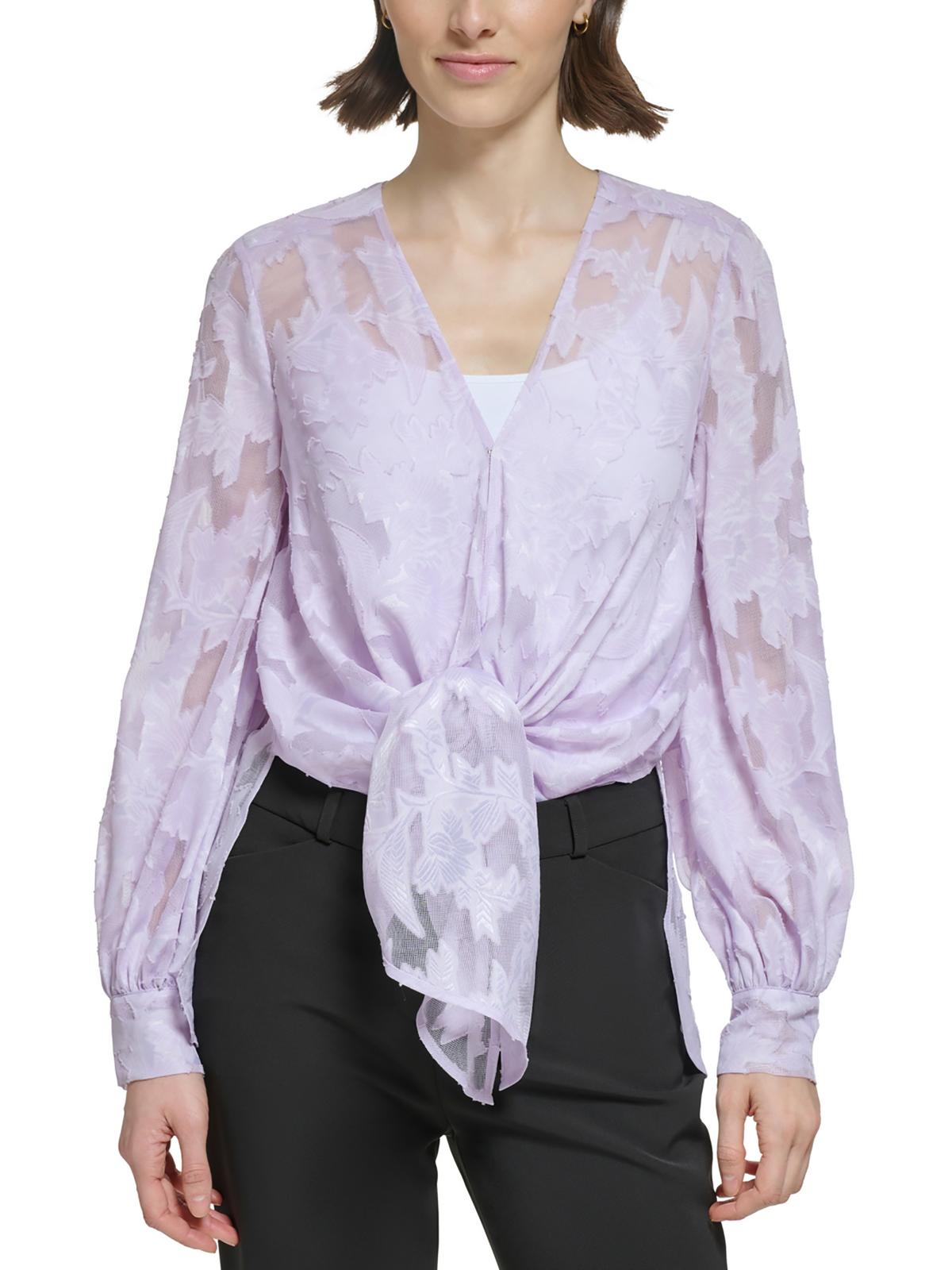 Donna Karan Womens Burnout Polyester Blouse In Purple