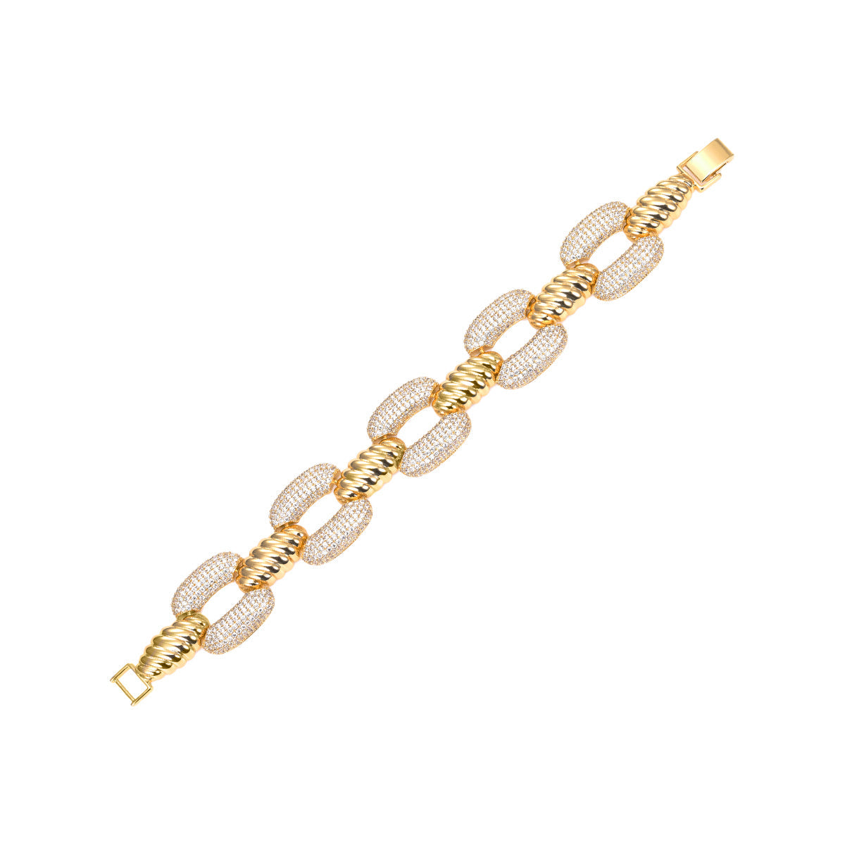 Shop Adina Eden Pave Ridged Open Flat Square Link Bracelet In Gold