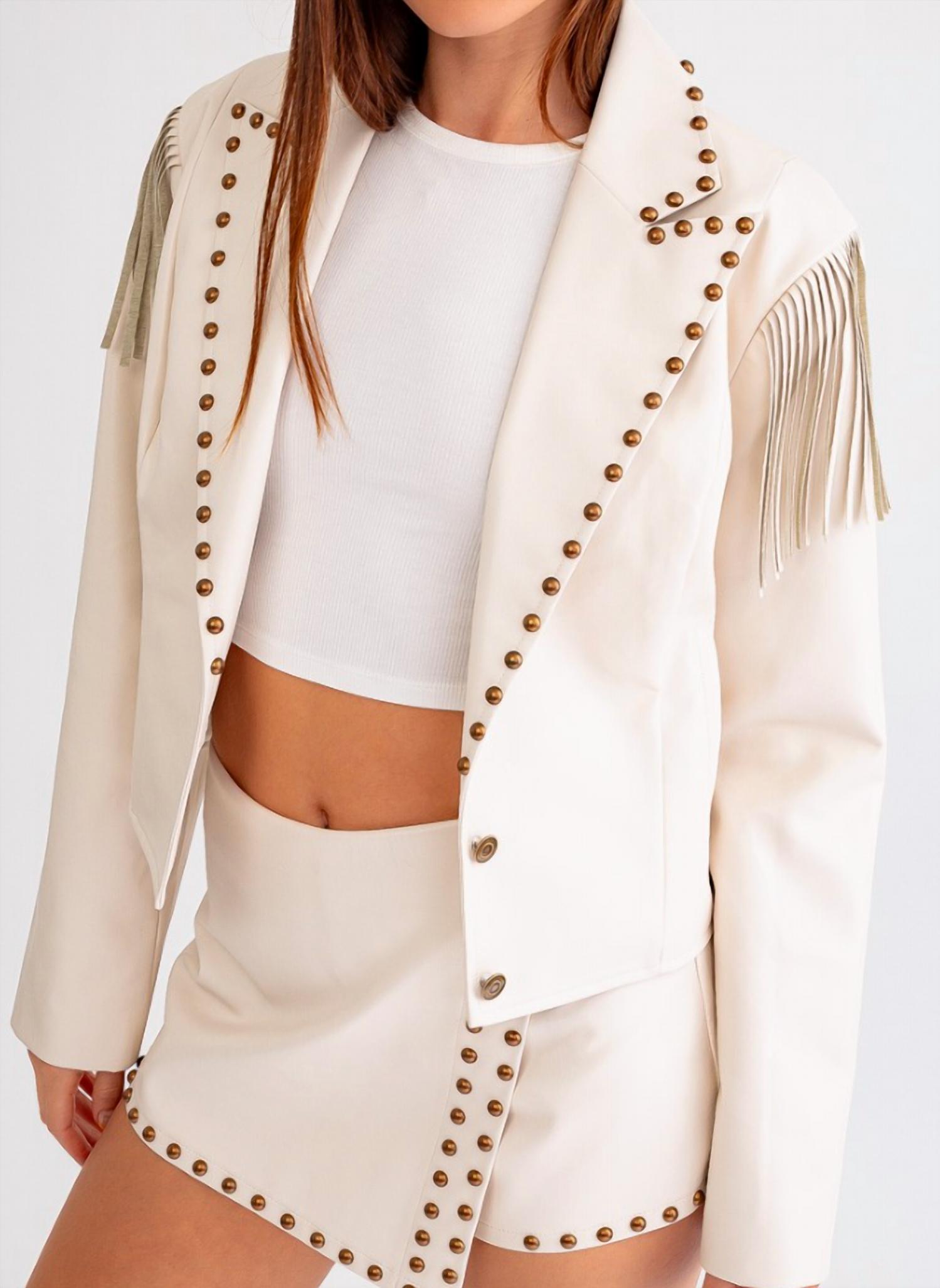 Le Lis Priscilla Stud Cropped Jacket In White