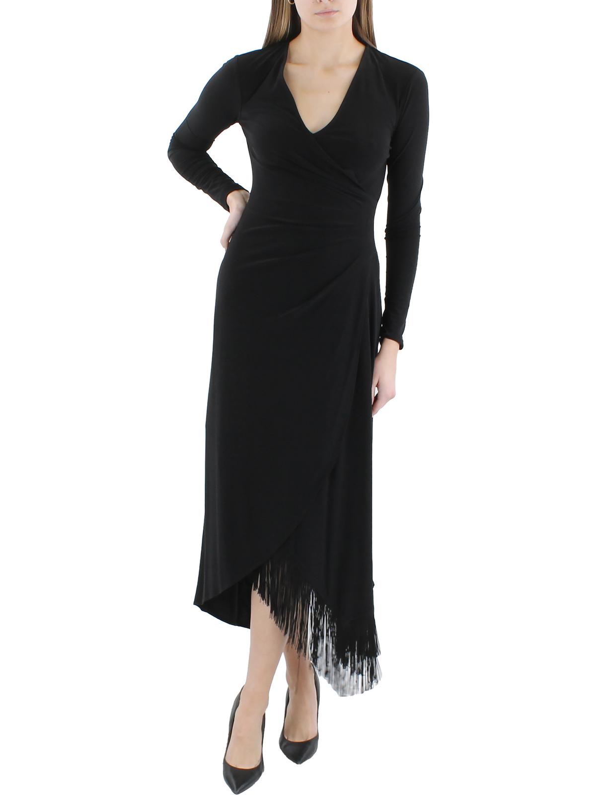 Shop Bcbgmaxazria Womens Midi Fringe Cocktail And Party Dress In Black