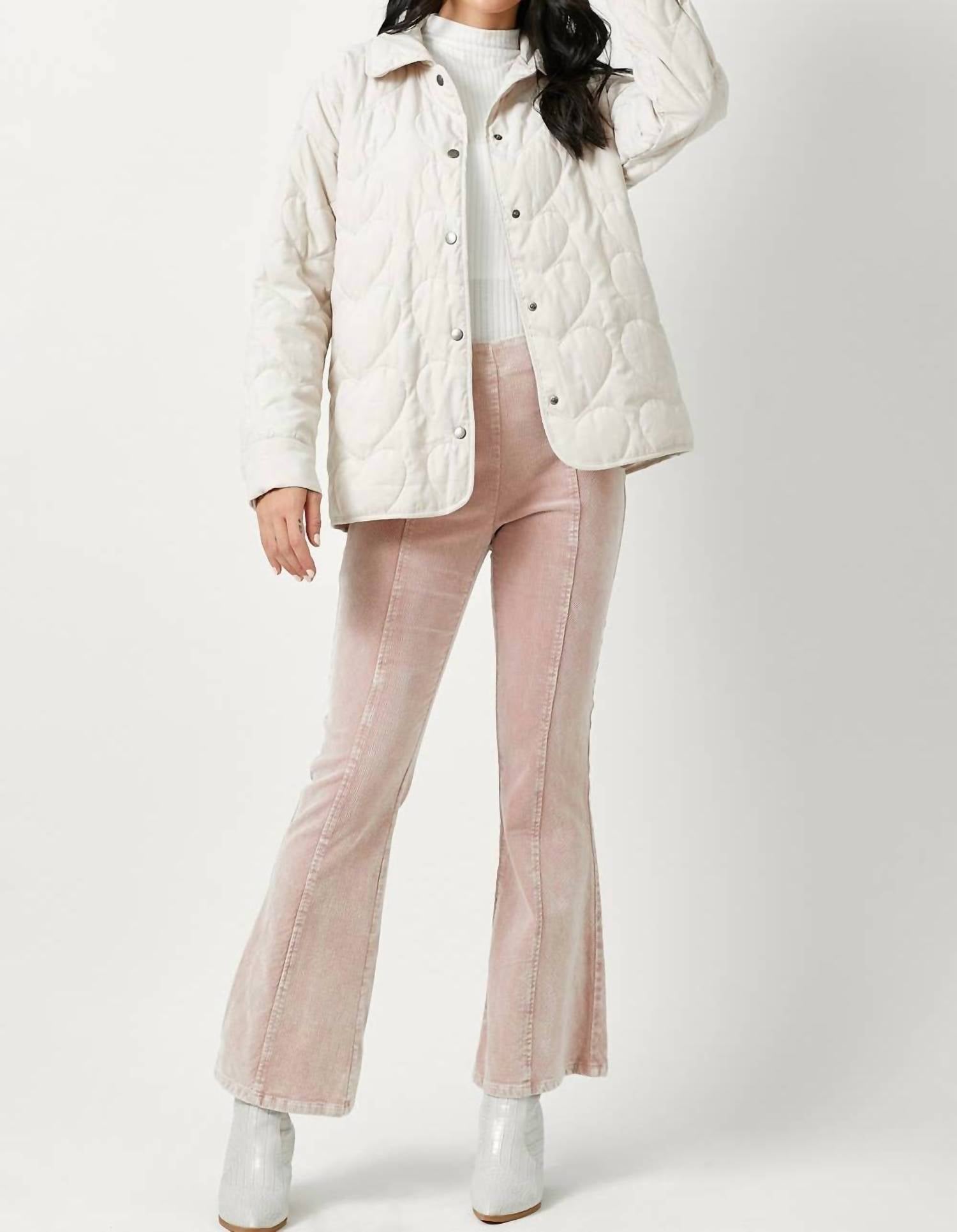 Mystree Quilted Heart Padded Jacket In Almond In Pink