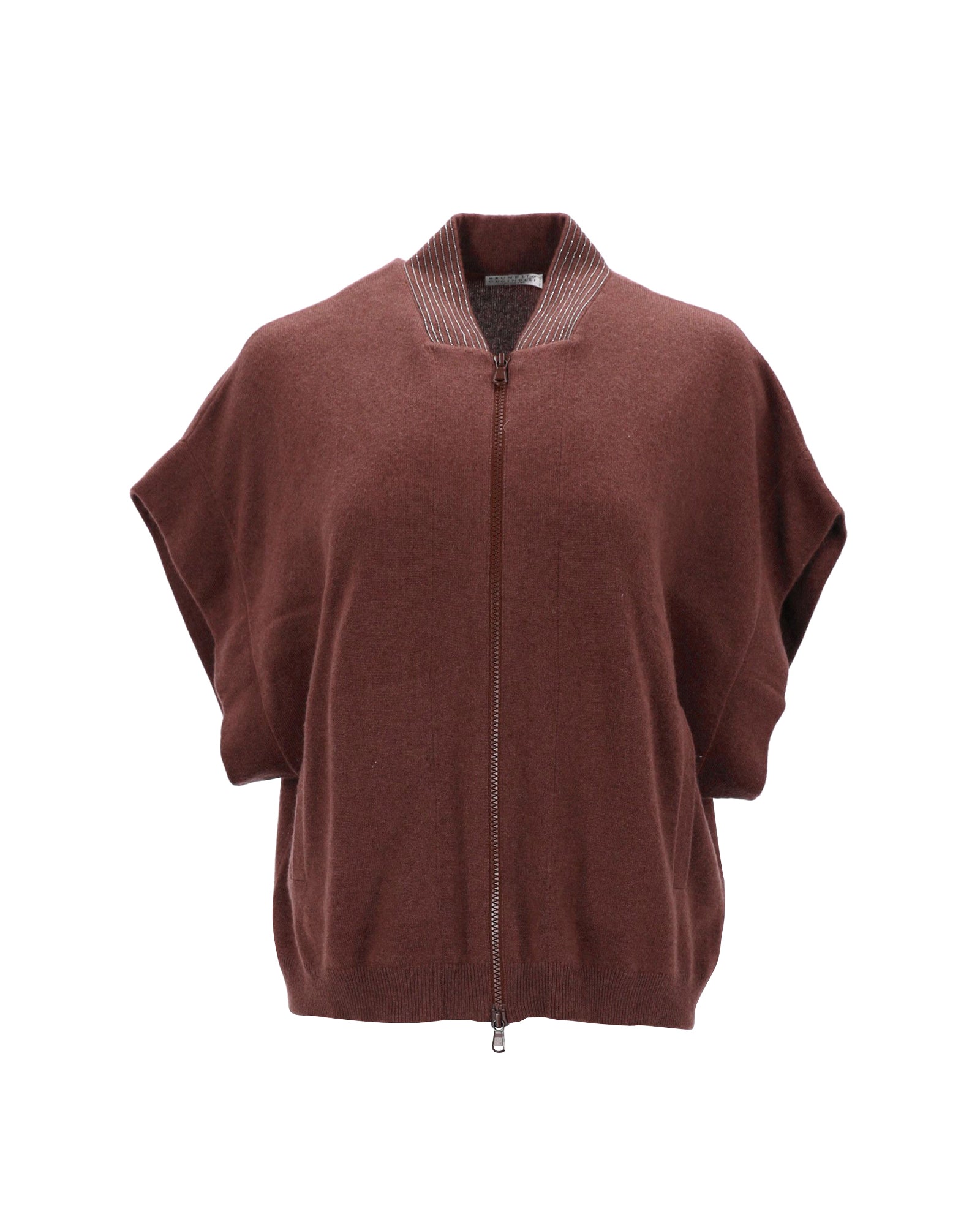 image of Brunello Cucinelli Short Sleeve Zipped Jacket in Brown Cashmere