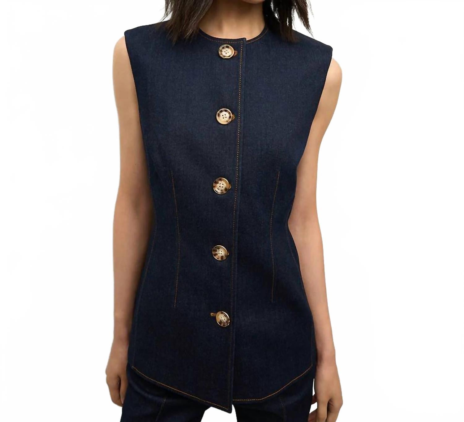 Veronica Beard Jessup Tailored Vest In Denim In Multi