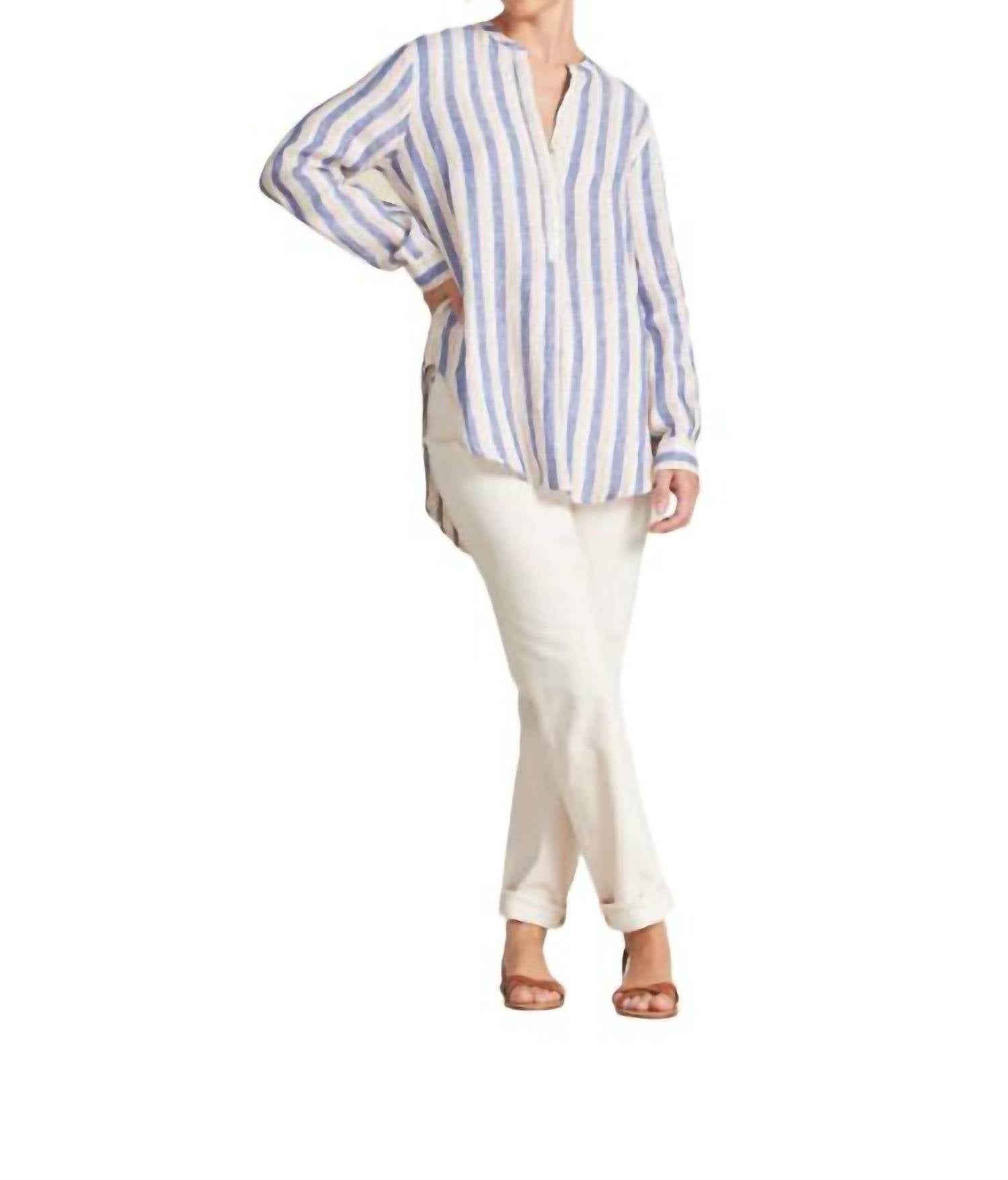 Trovata Tori Tunic Top In Azul Stripe In Multi