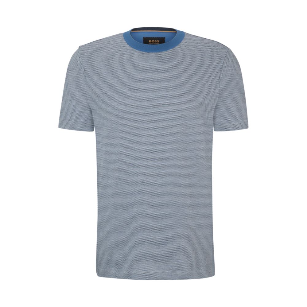 Shop Hugo Boss Bubble-structure T-shirt In Cotton And Cashmere In Blue