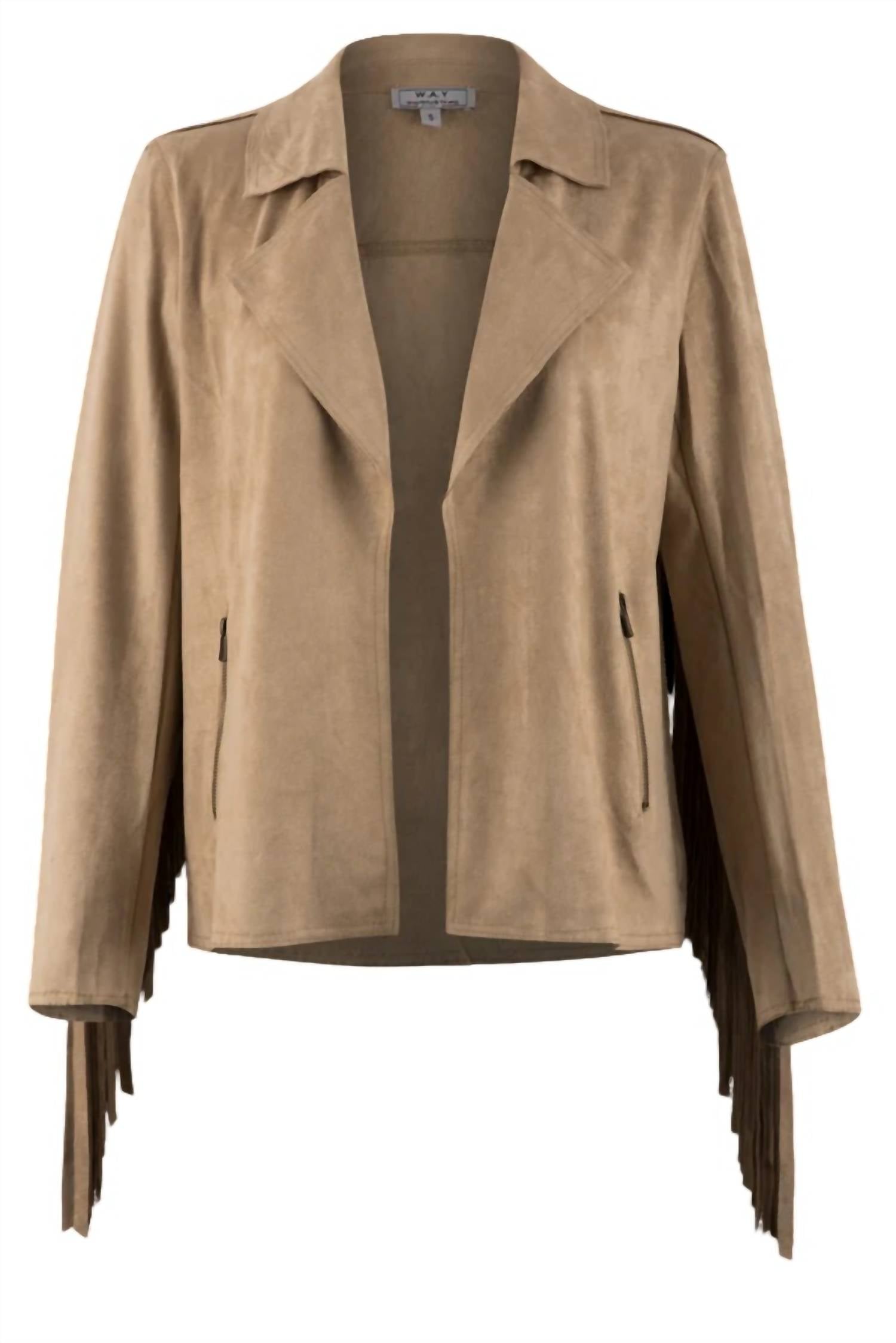 Way Women's Fringe Jacket In Tan In Multi