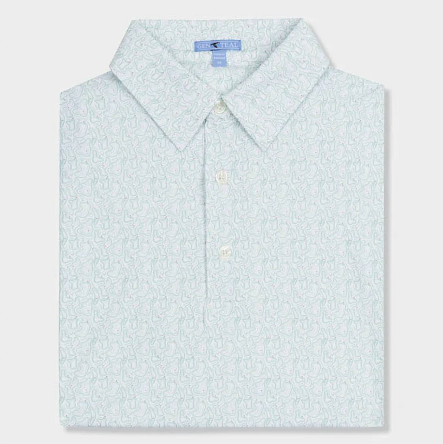 Genteal Brrr Printed Performance Polo In White Golf In Green