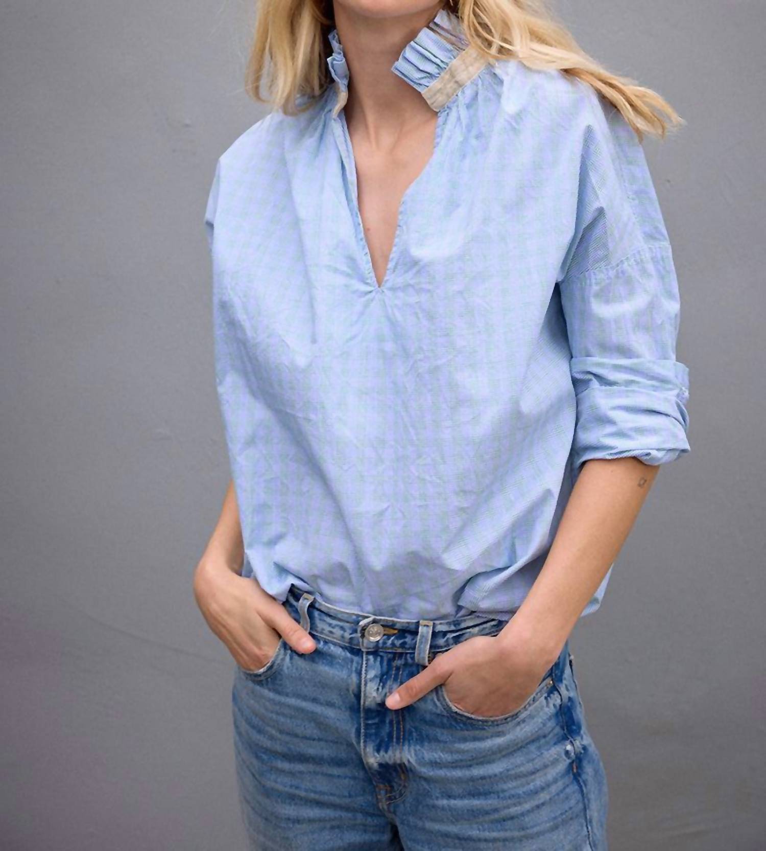 Shop A Shirt Thing Penelope Check Top In Blue
