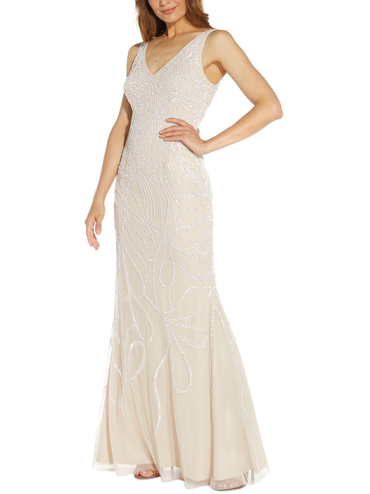 Shop Adrianna Papell Womens Beaded Maxi Evening Dress In White