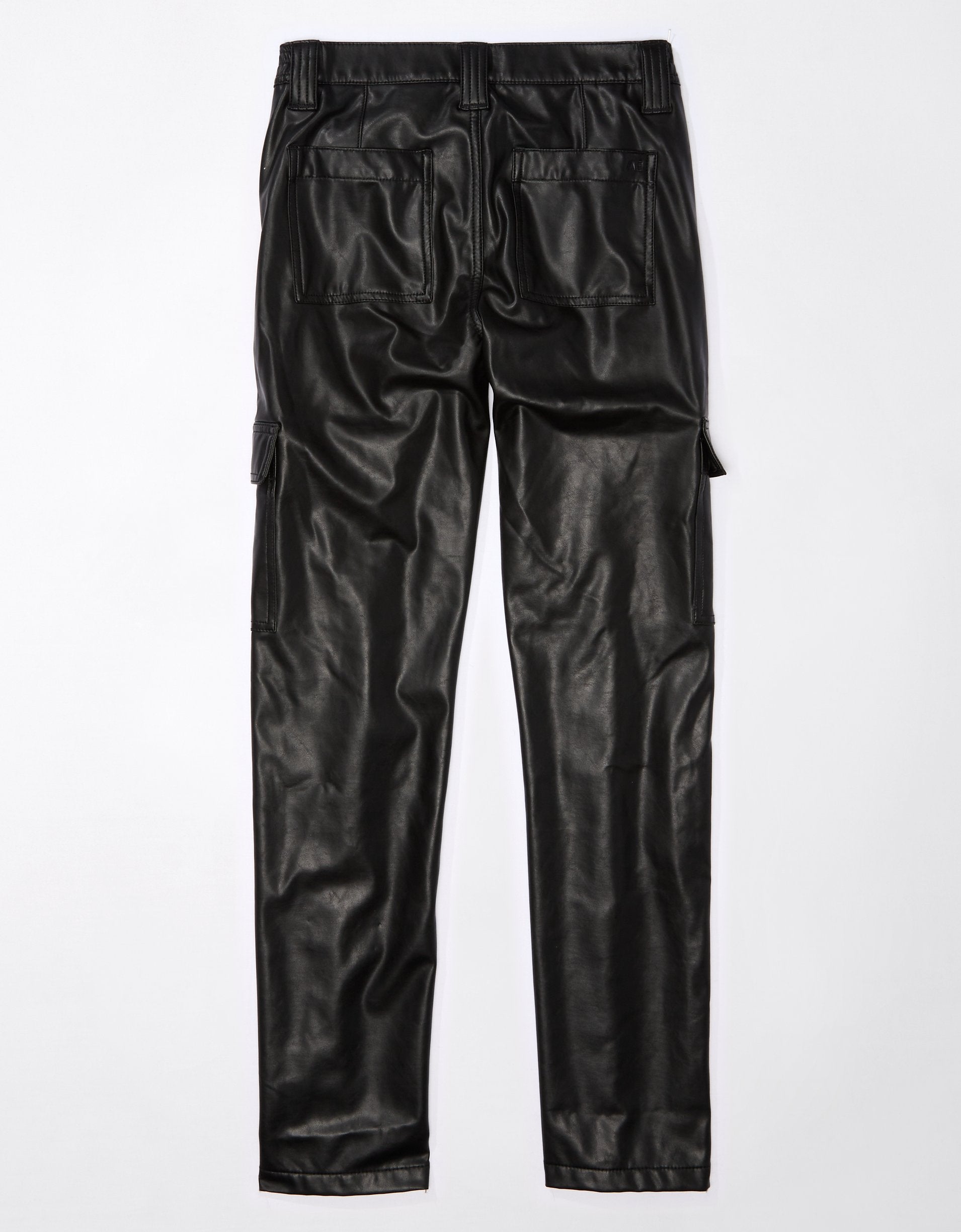 American Eagle Outfitters Ae Stretch High-waisted Vegan Leather Straight Cargo Pant In Black