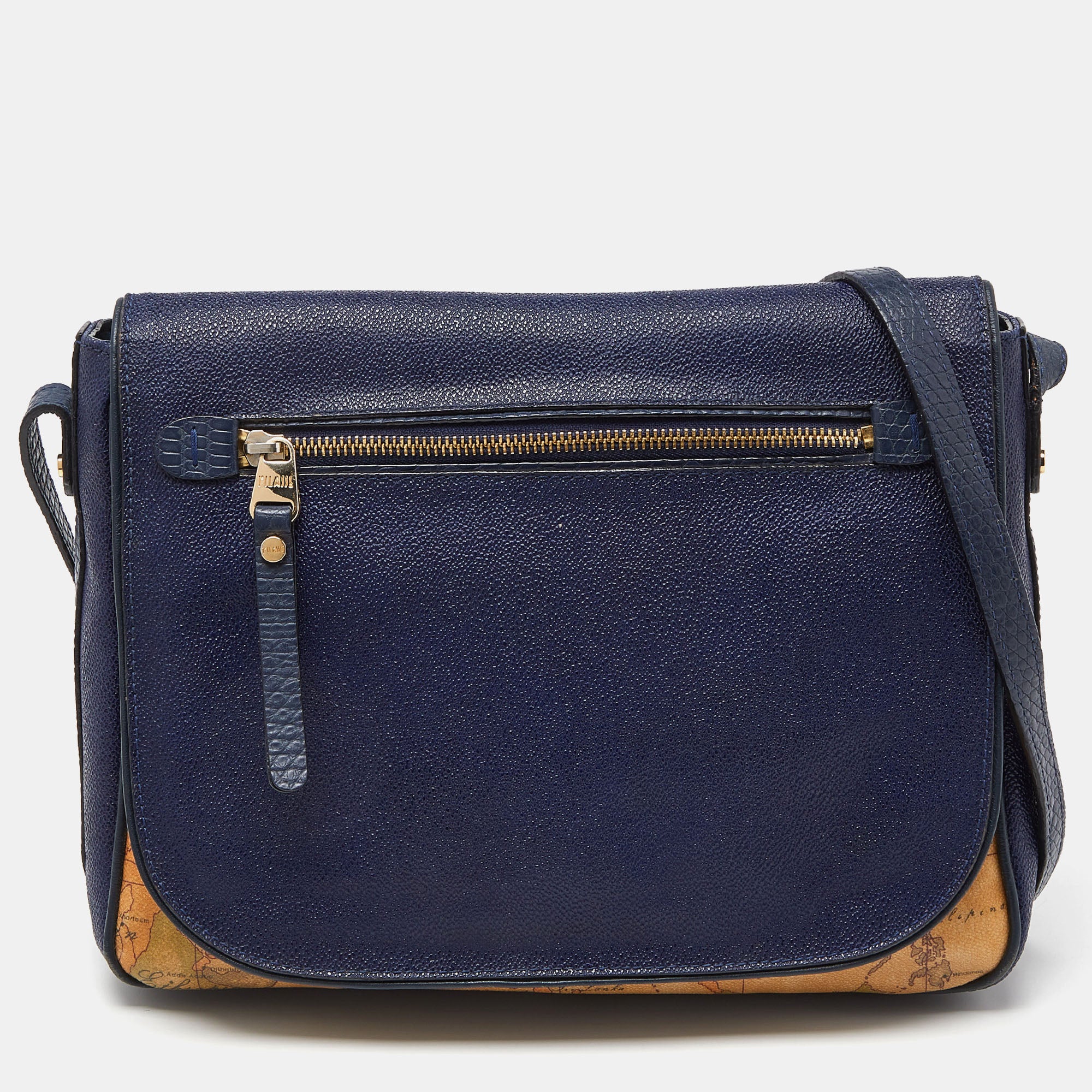 Alviero Martini 1a Classe /blue Geo Print Coated Canvas And Leather Crossbody Bag