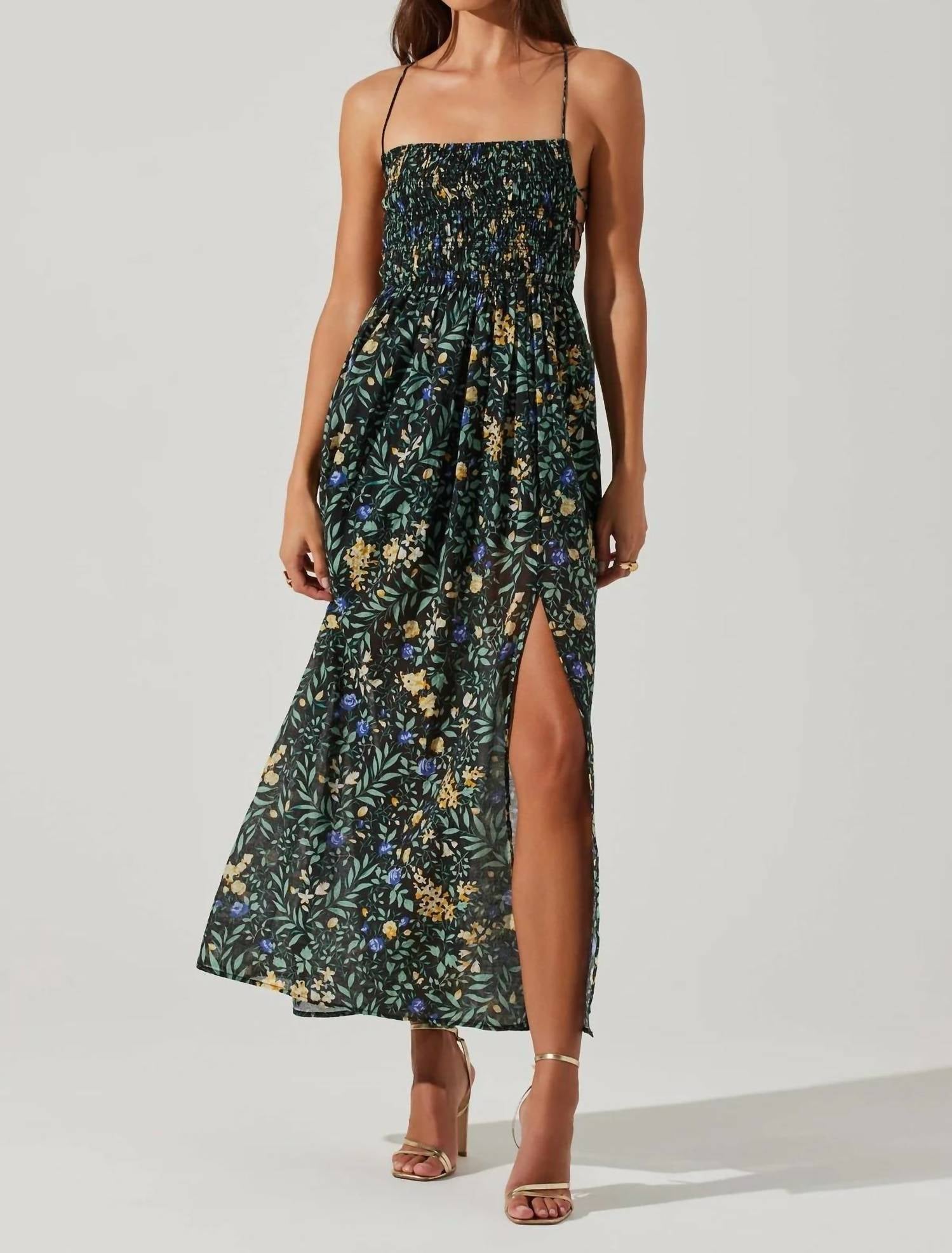Shop Astr Stasia Floral Maxi Dress In Green In Blue