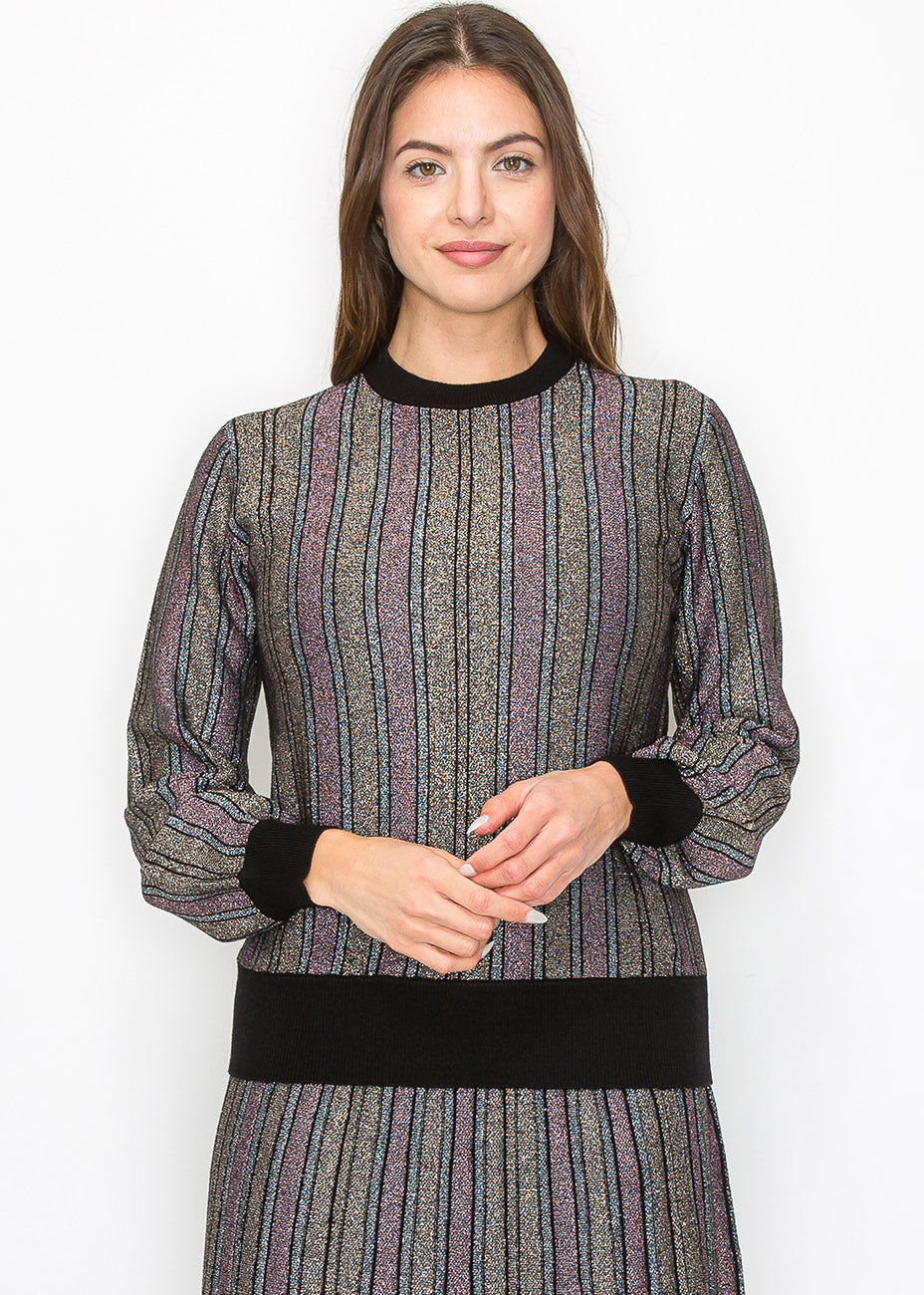 Yal New York Radiant Stripe Knit Top In Black