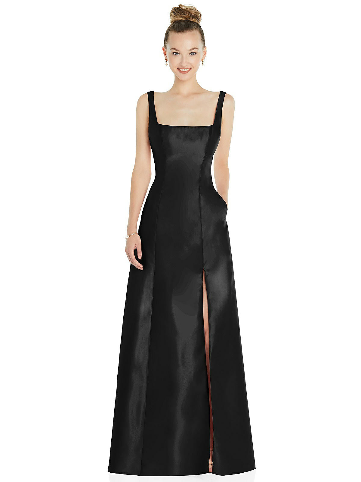 Shop Alfred Sung Sleeveless Square-neck Princess Line Gown With Pockets In Black