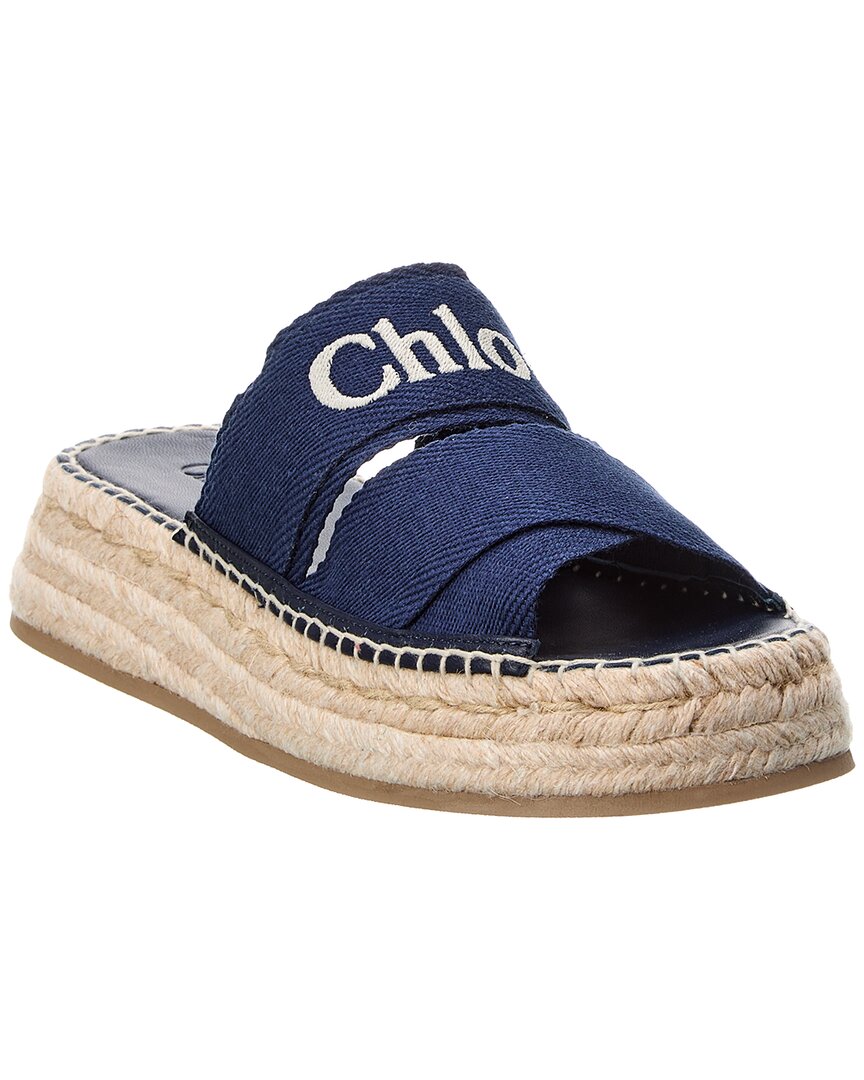 Chloé Mila Platform Strappy Slide Espadrilles In Blue