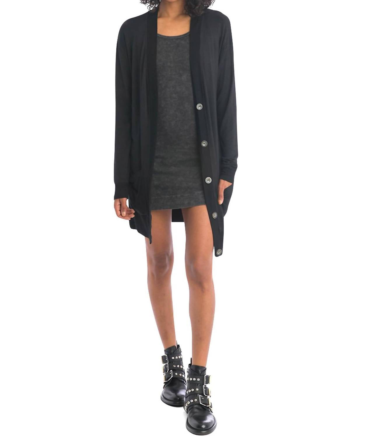 Shop Hard Tail Forever Long Luxe Cardigan In Black In Grey